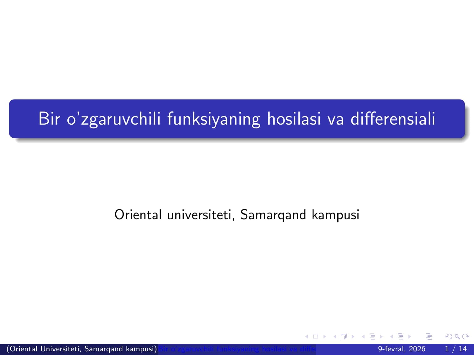 Bir o’zgaruvchili funksiyaning hosilasi va diﬀerensiali