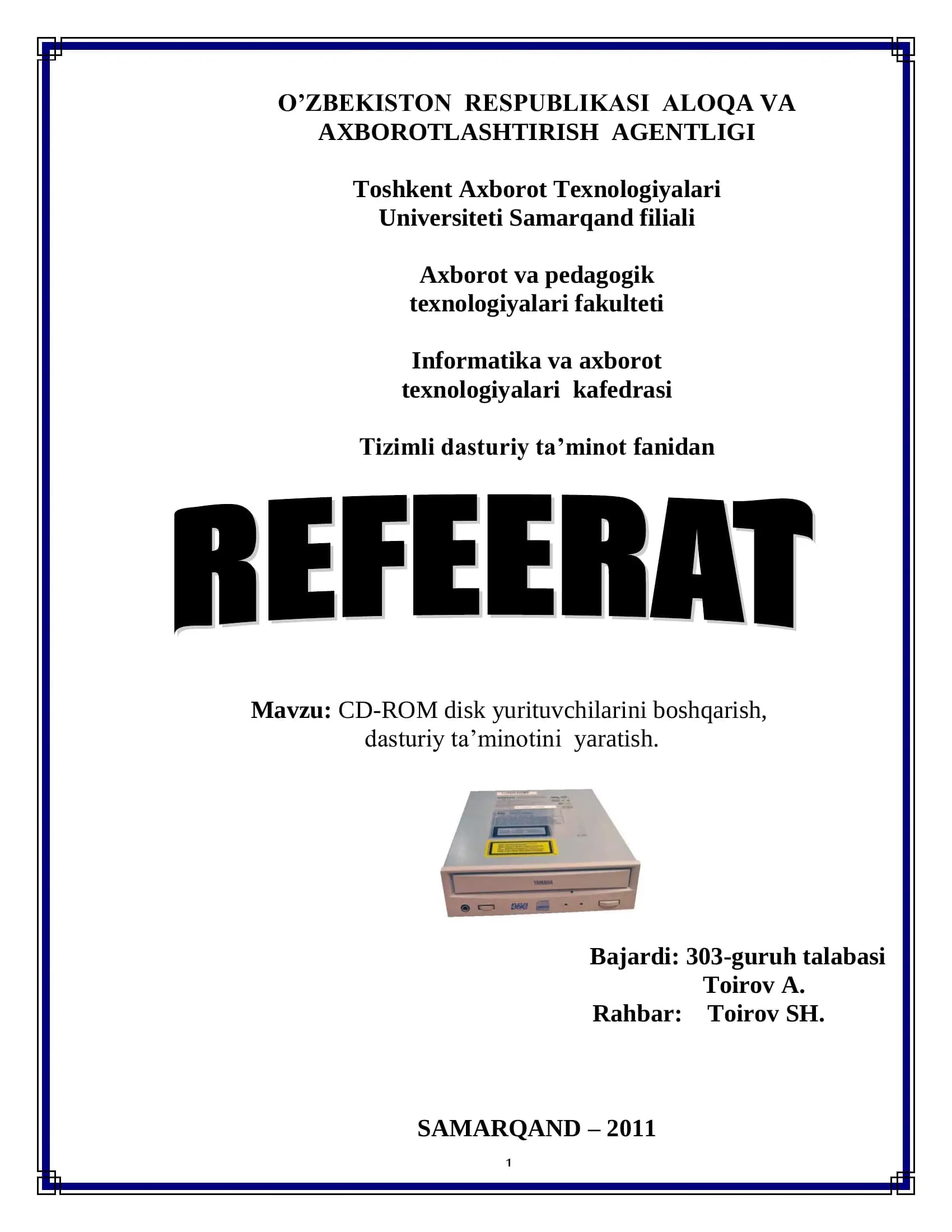 CD-ROM Disk Yurituvchilari Boshqarish