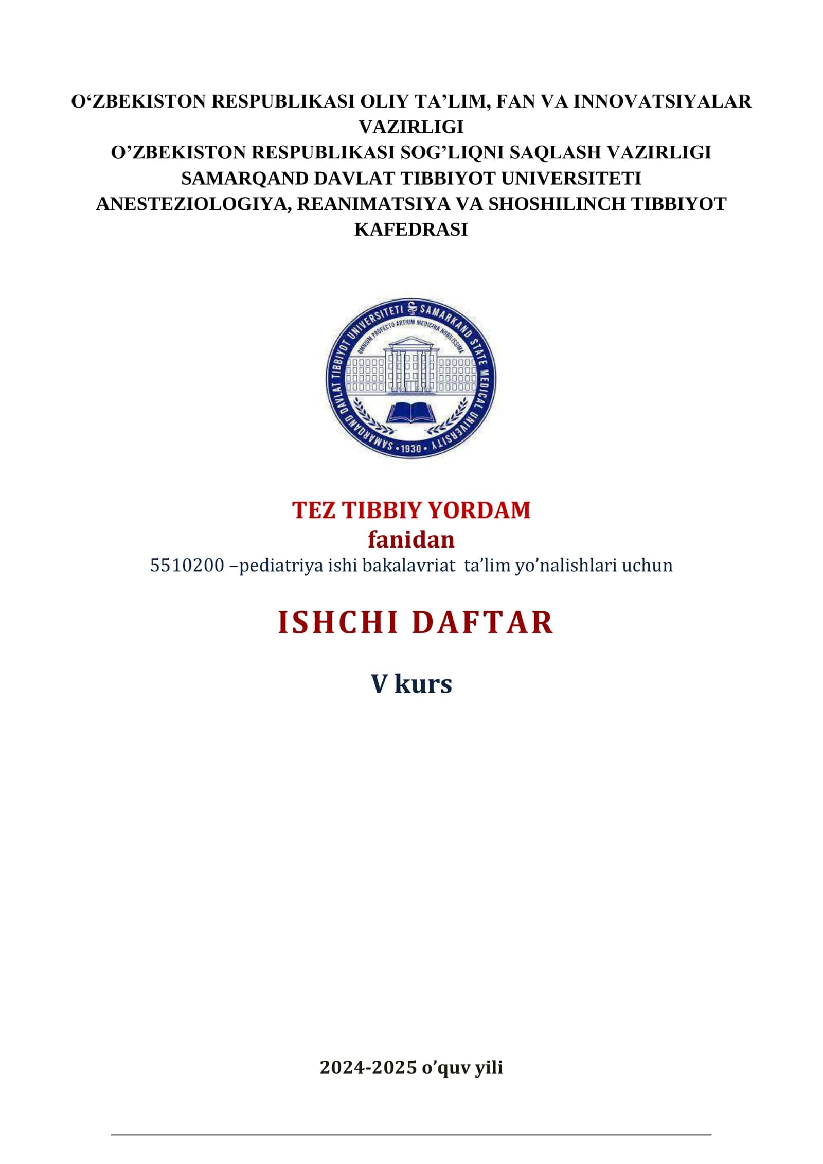 TEZ TIBBIY YORDAM 5-kurs tez tibbiy yordan ishchisi