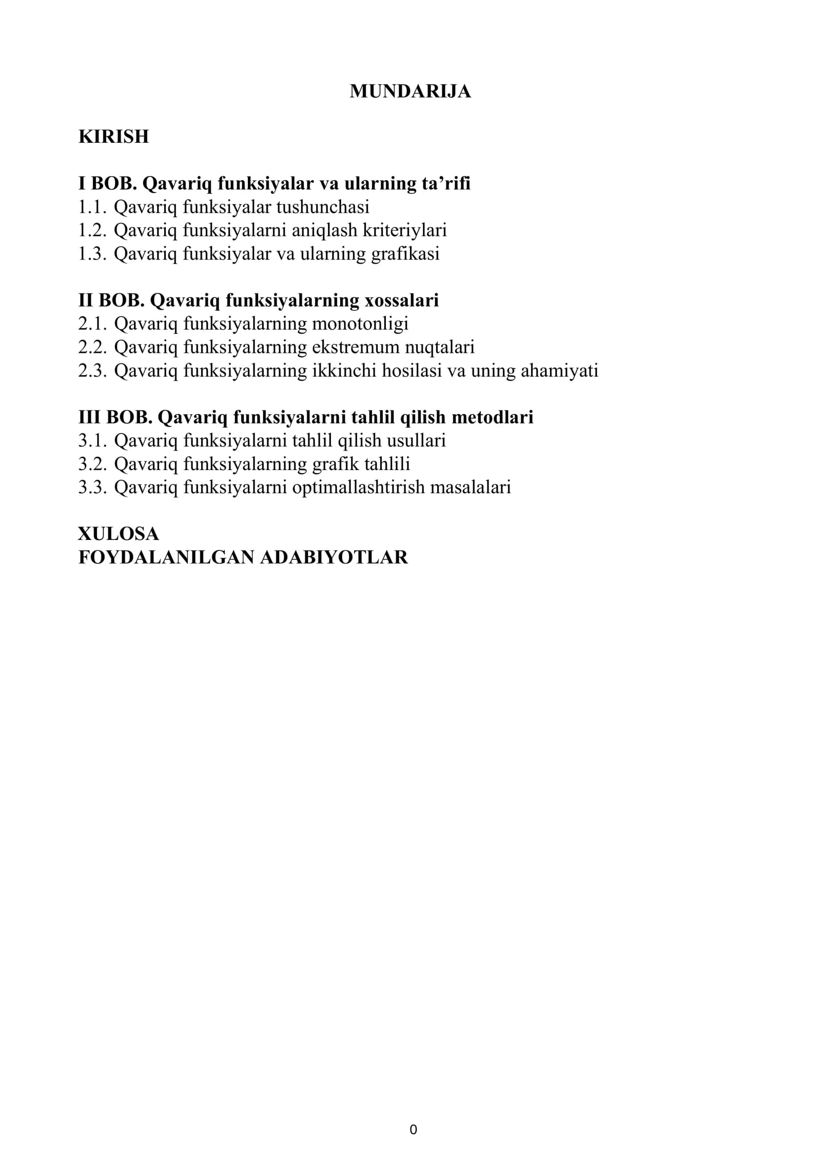 Kurs Ishi: Matematik Analiz