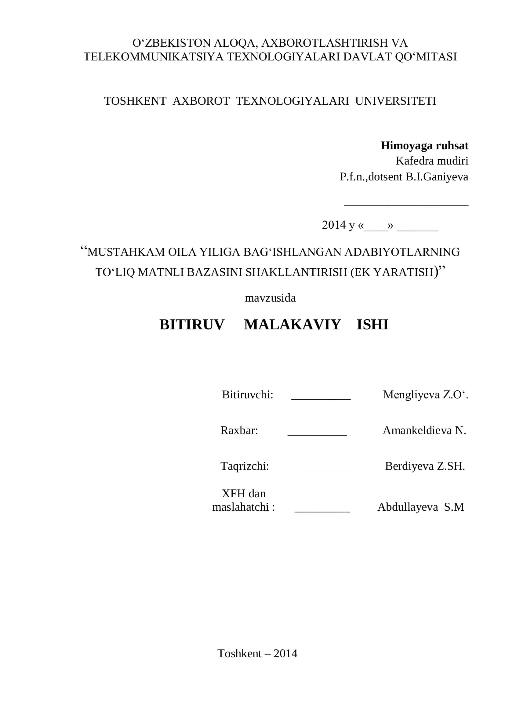 MUSTAHKAM OILA YILIGA BAG„ISHLANGAN ADABIYOTLARNING