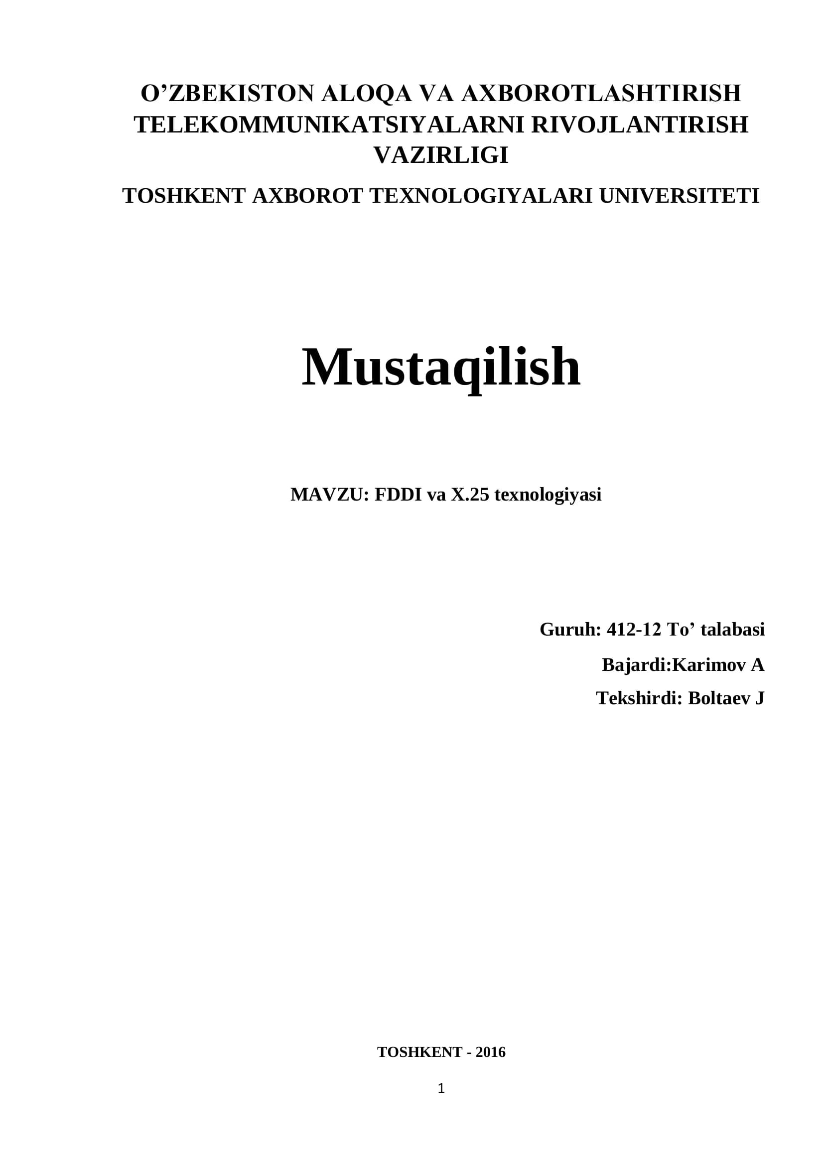 FDDI va X.25 texnologiyasi