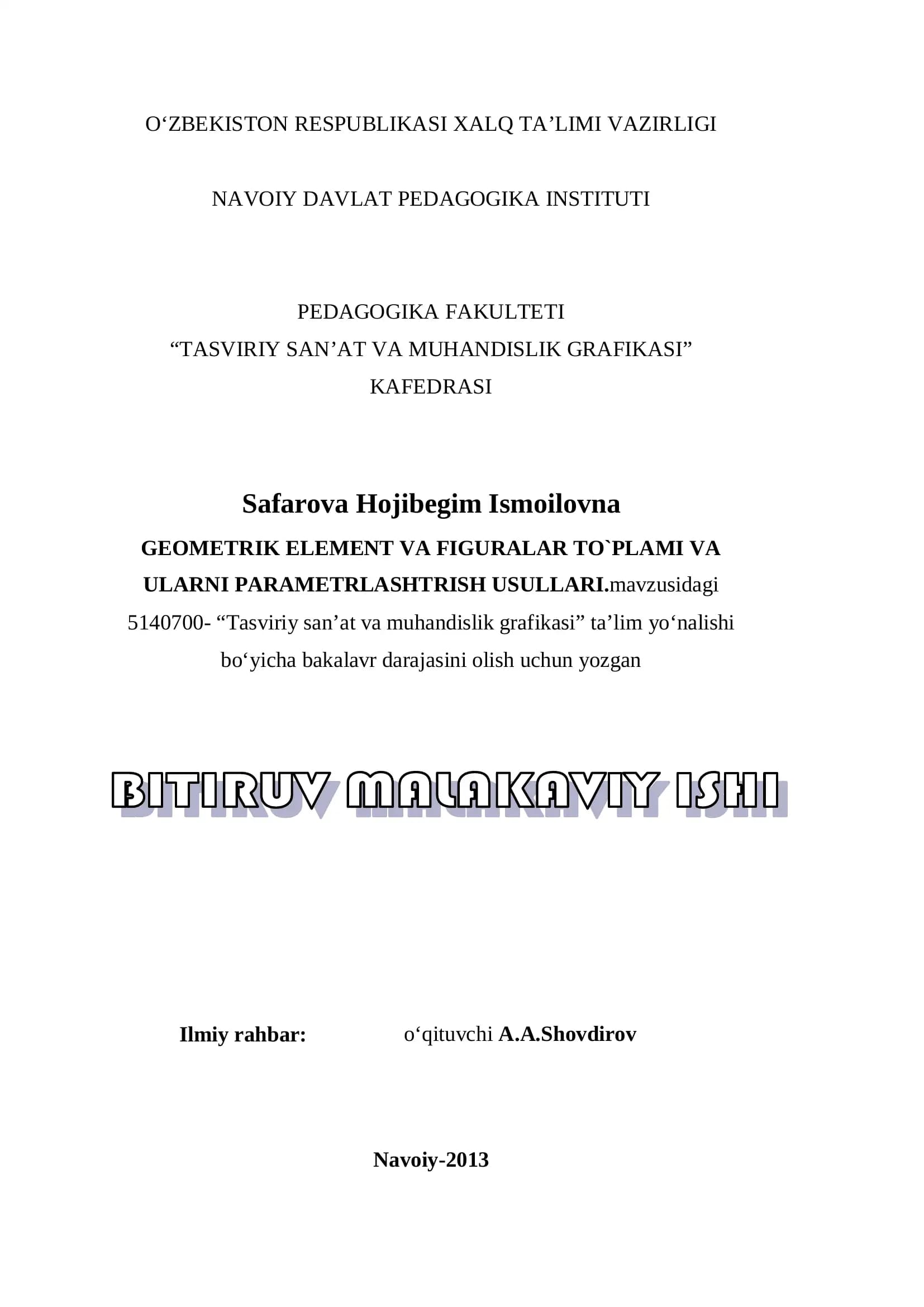 TASVIRIY SAN’AT VA MUHANDISLIK GRAFIKASI