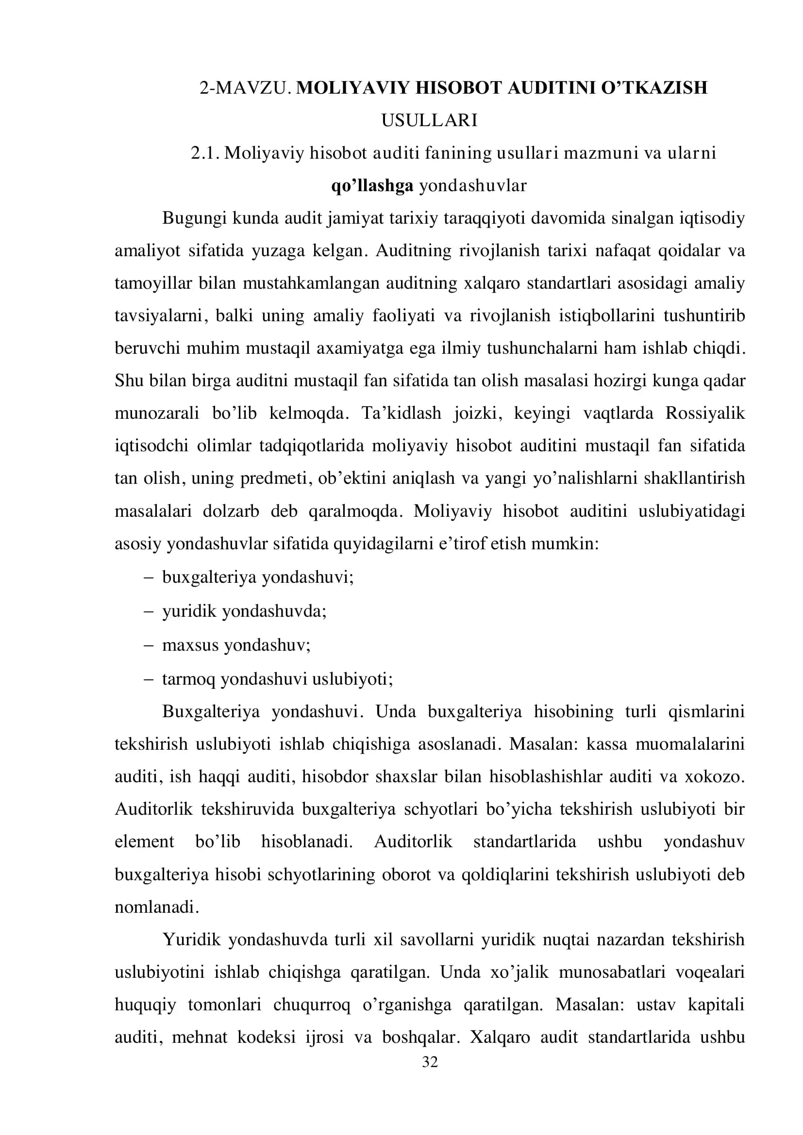 MOLIYAVIY HISOBOT AUDITINI O’TKAZISH  USULLARI