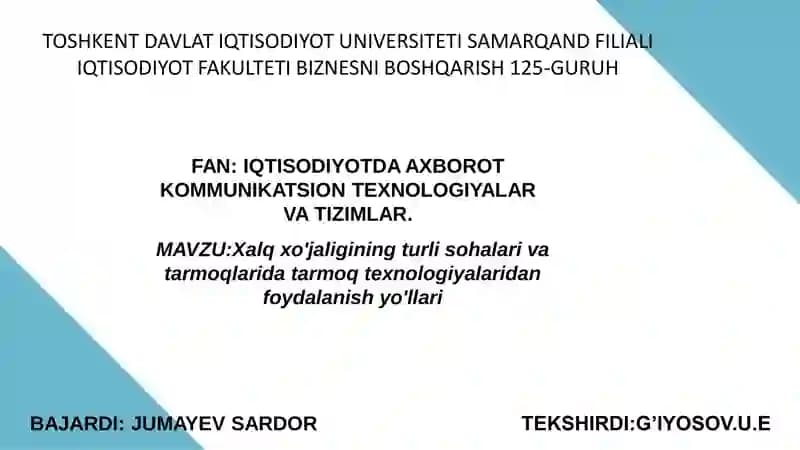 Xalq xo'jaligining turli sohalari va tarmoqlarida tarmoq texnologiyalaridan foydalanish yo'llari