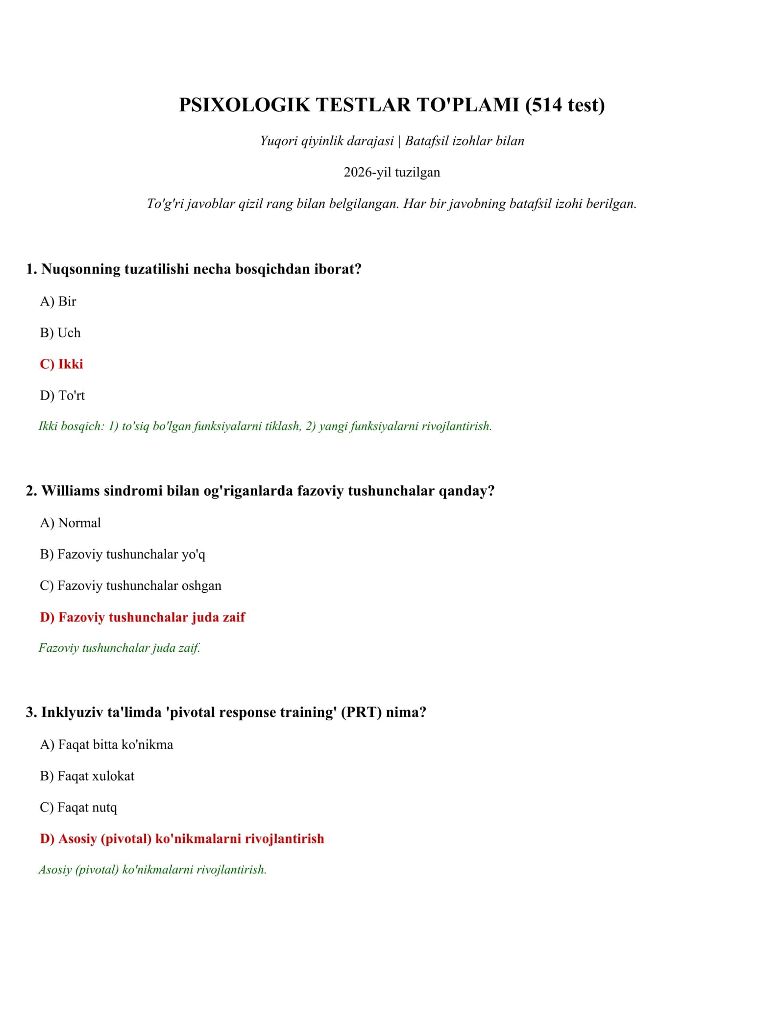 PSIXOLOGIK TESTLAR TO'PLAMI (514 test)