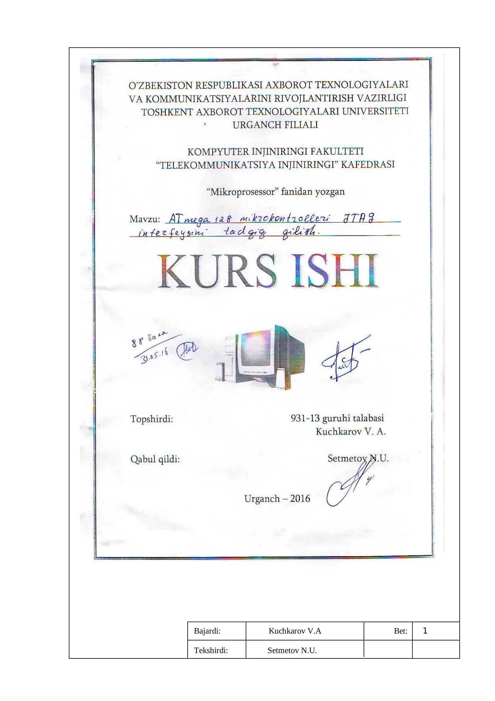 AVR mikrokontrolleri JTAG interfeysi orqali dasturlash jarayoni