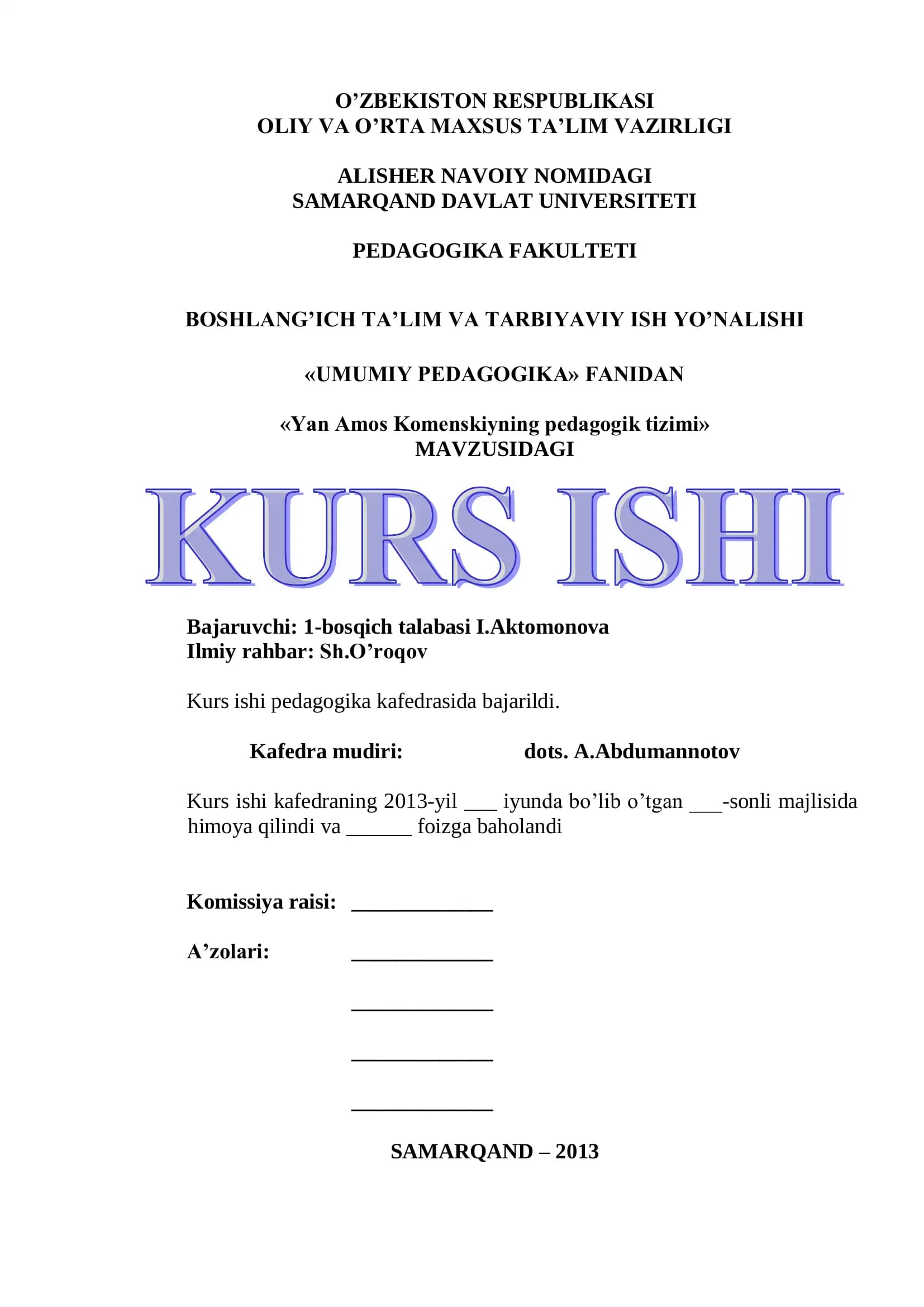 Yan Amos Komenskiyning pedagogik tizimi