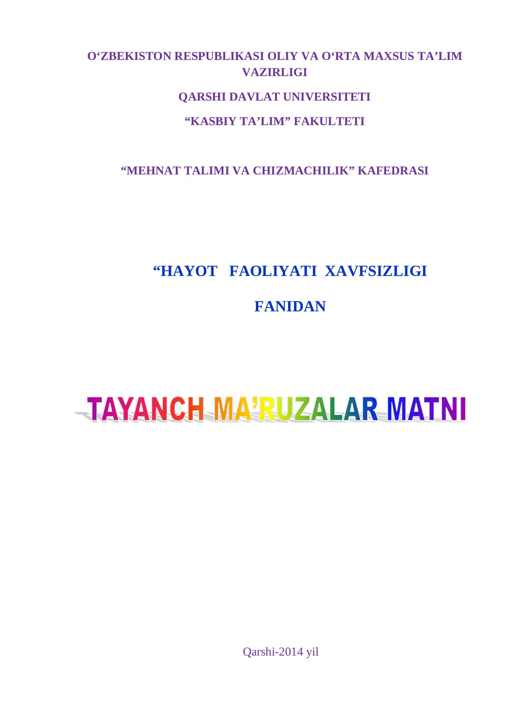 Hаyot fаоliyat хаvfsizligi (ХFХ) kursi