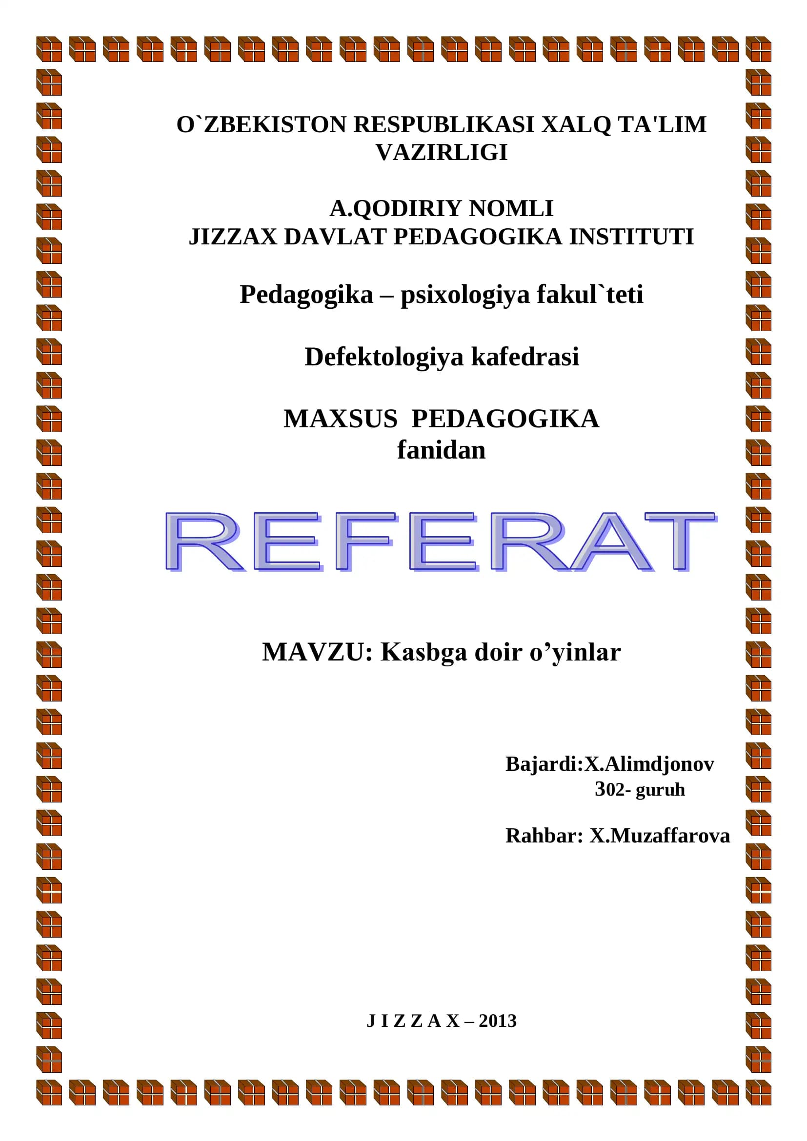 "KASBIY MASLAHAT" O’YINI