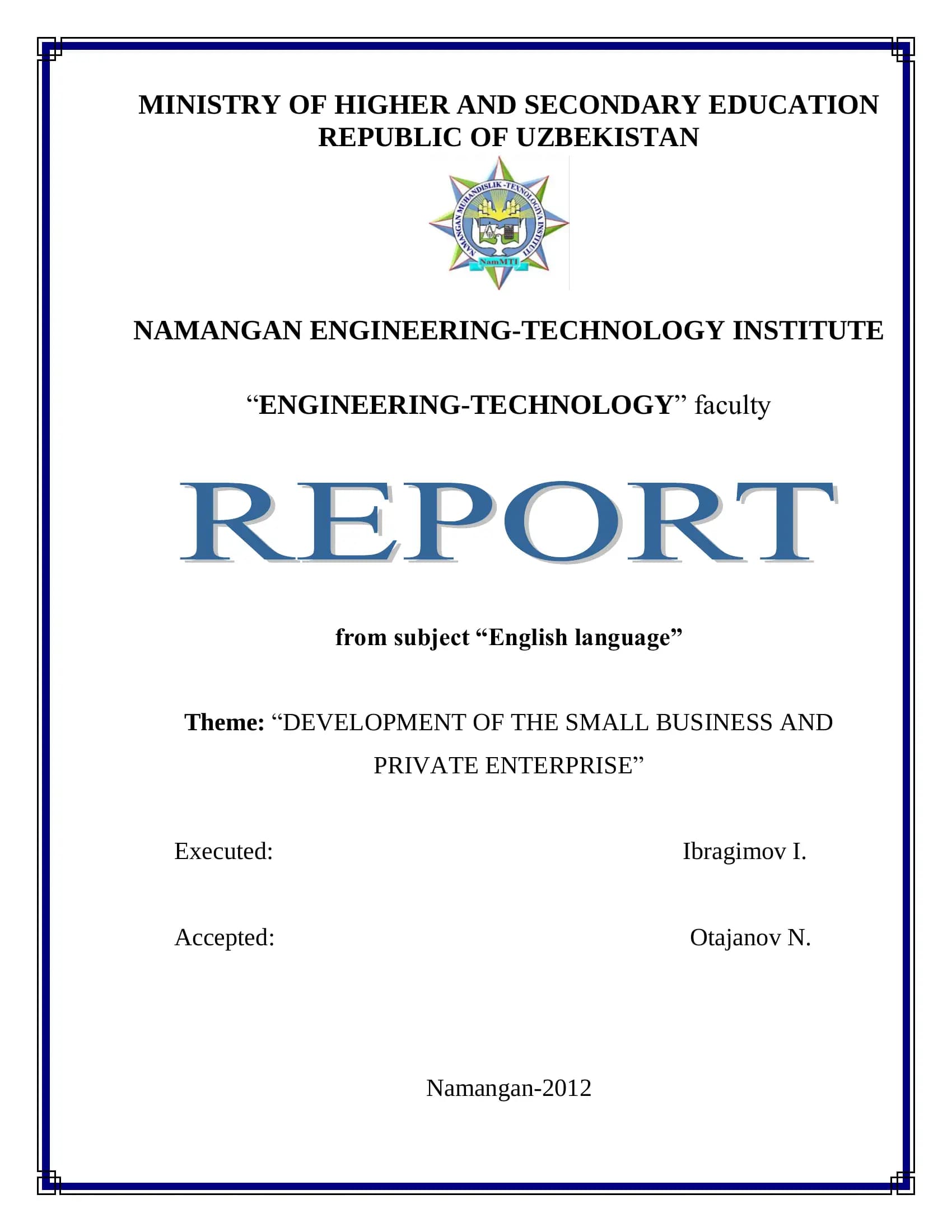 "DEVELOPMENT OF THE SMALL BUSINESS AND PRIVATE ENTERPRISE"