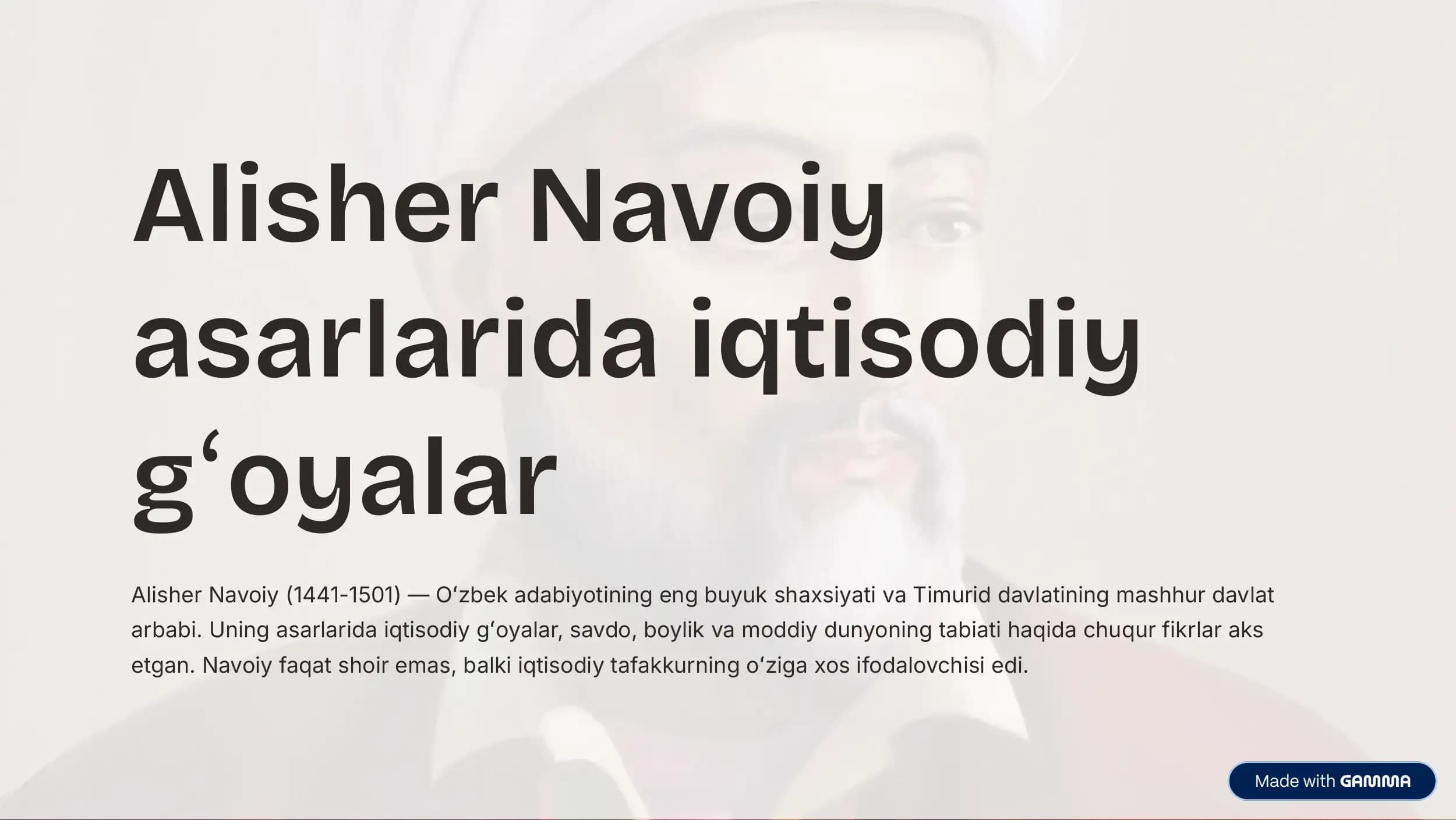 Alisher Navoiy asarlarida iqtisodiy g»oyalar