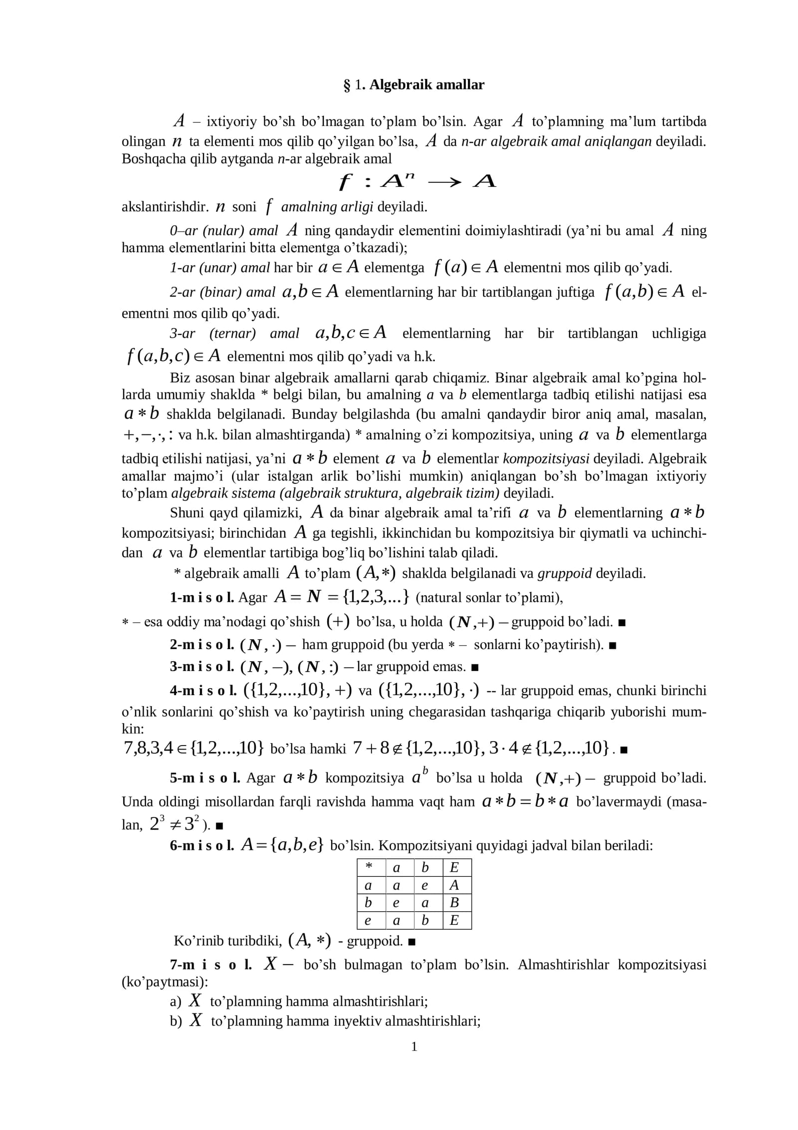 Algebraik amallar