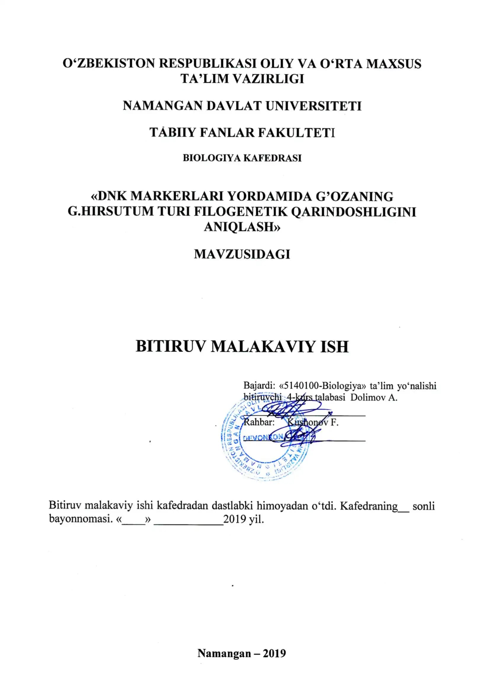 O‘simlik to‘qimasidan genom DNKsini ajratish