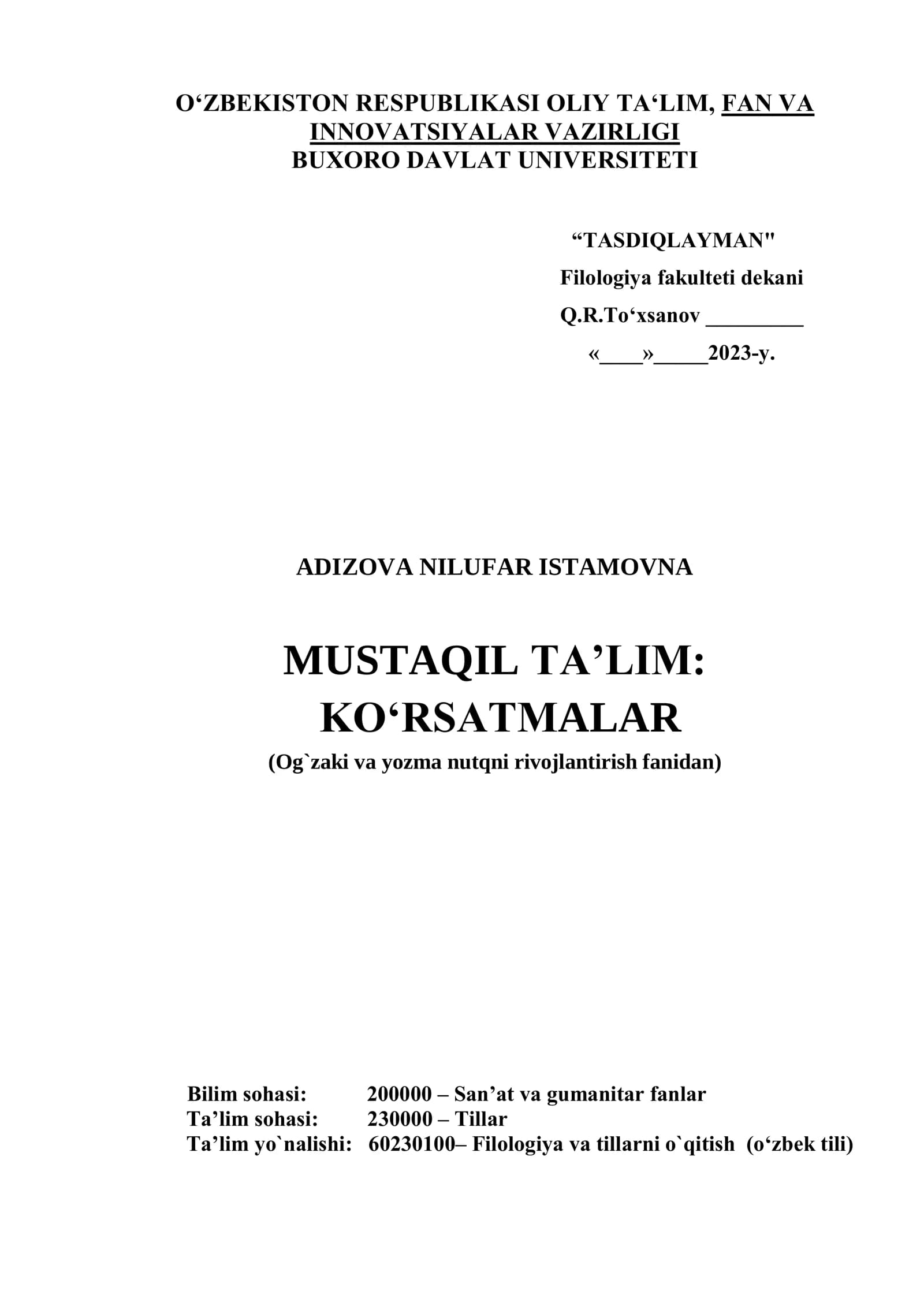 MUSTAQIL TA‟LIM: KORSATMALAR
