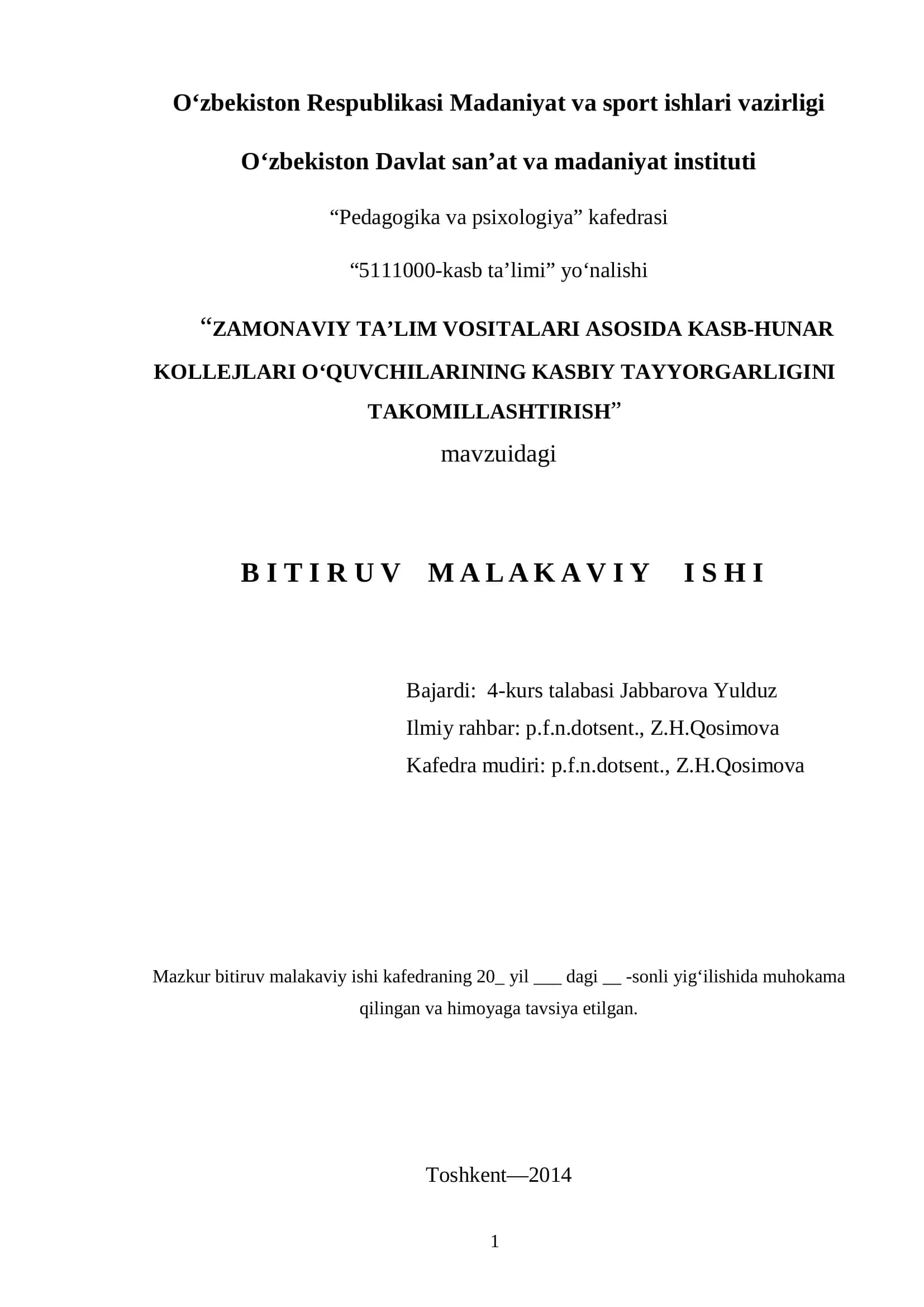ZAMONAVIY TA’LIM VOSITALARI ASOSIDA KASB-HUNAR KOLLEJLARI O‘QUVCHILARINING KASBIY TAYYORGARLIGINI TAKOMILLASHTIRISH
