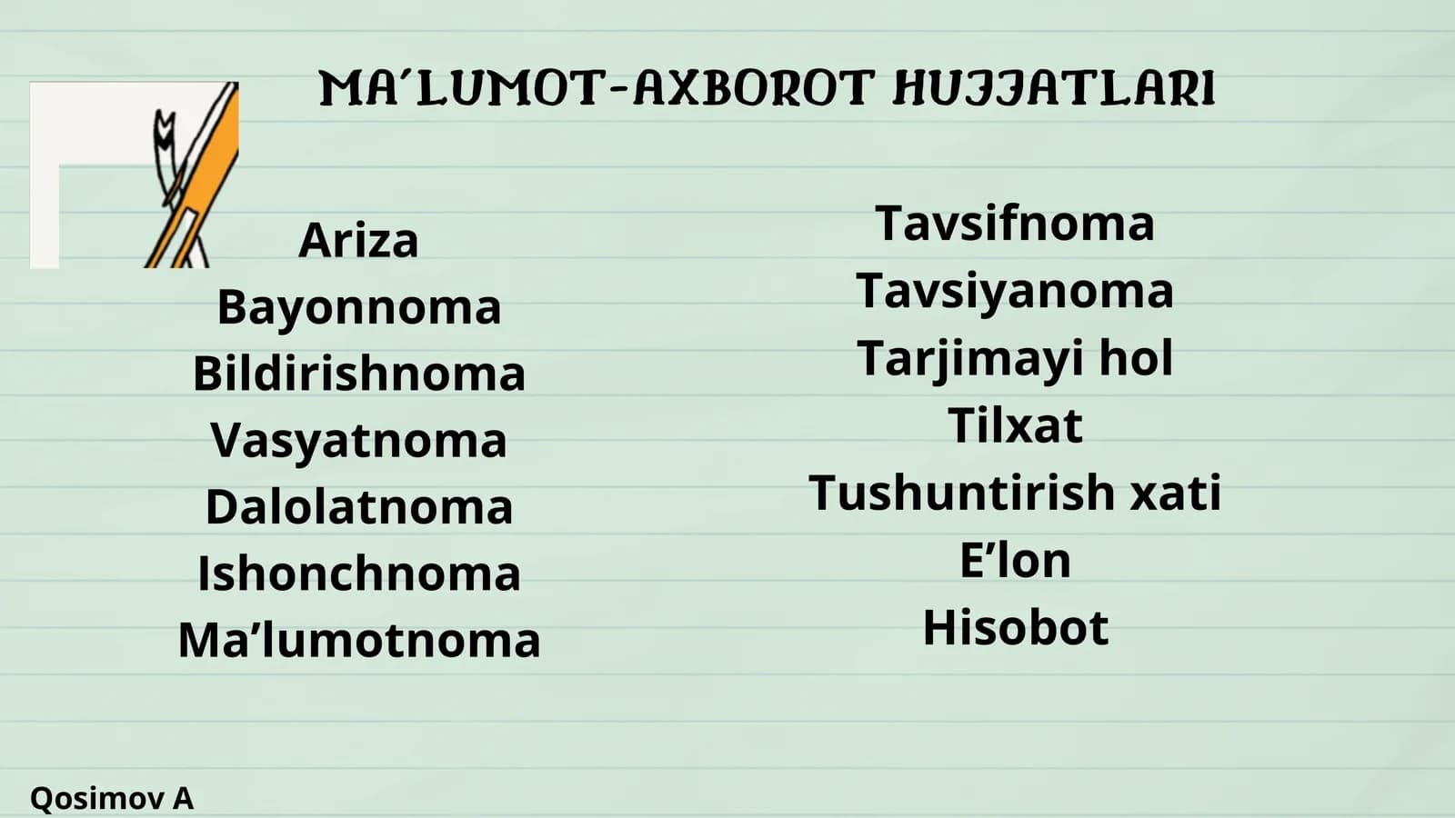 MA’LUMOT-AXBOROT HUJJATLARI