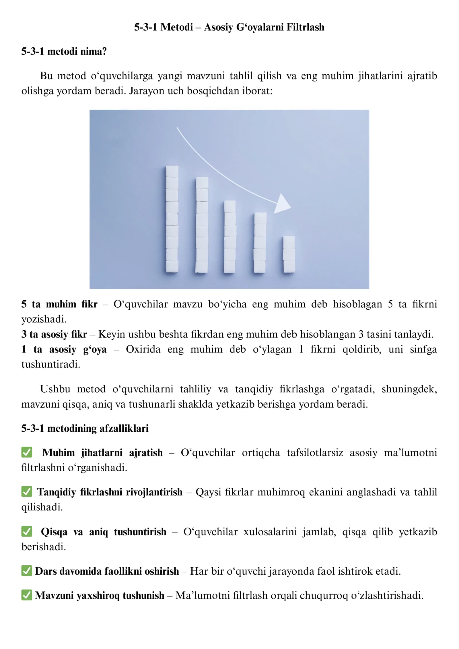 5-3-1 Metodi – Asosiy G‘oyalarni Filtrlash