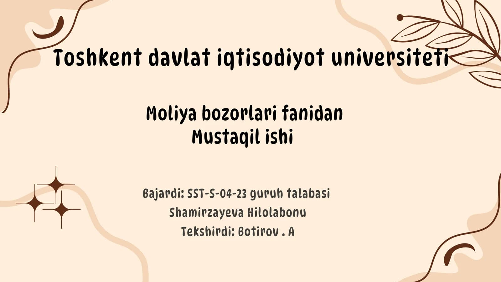 UzAuto Motors Moliya bozorlari fanidan Mustaqil ishi