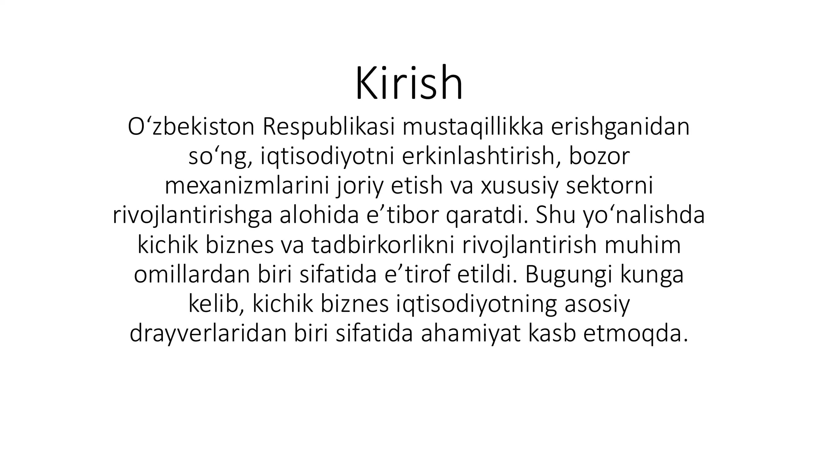 Kichik biznes va tadbirkorlik