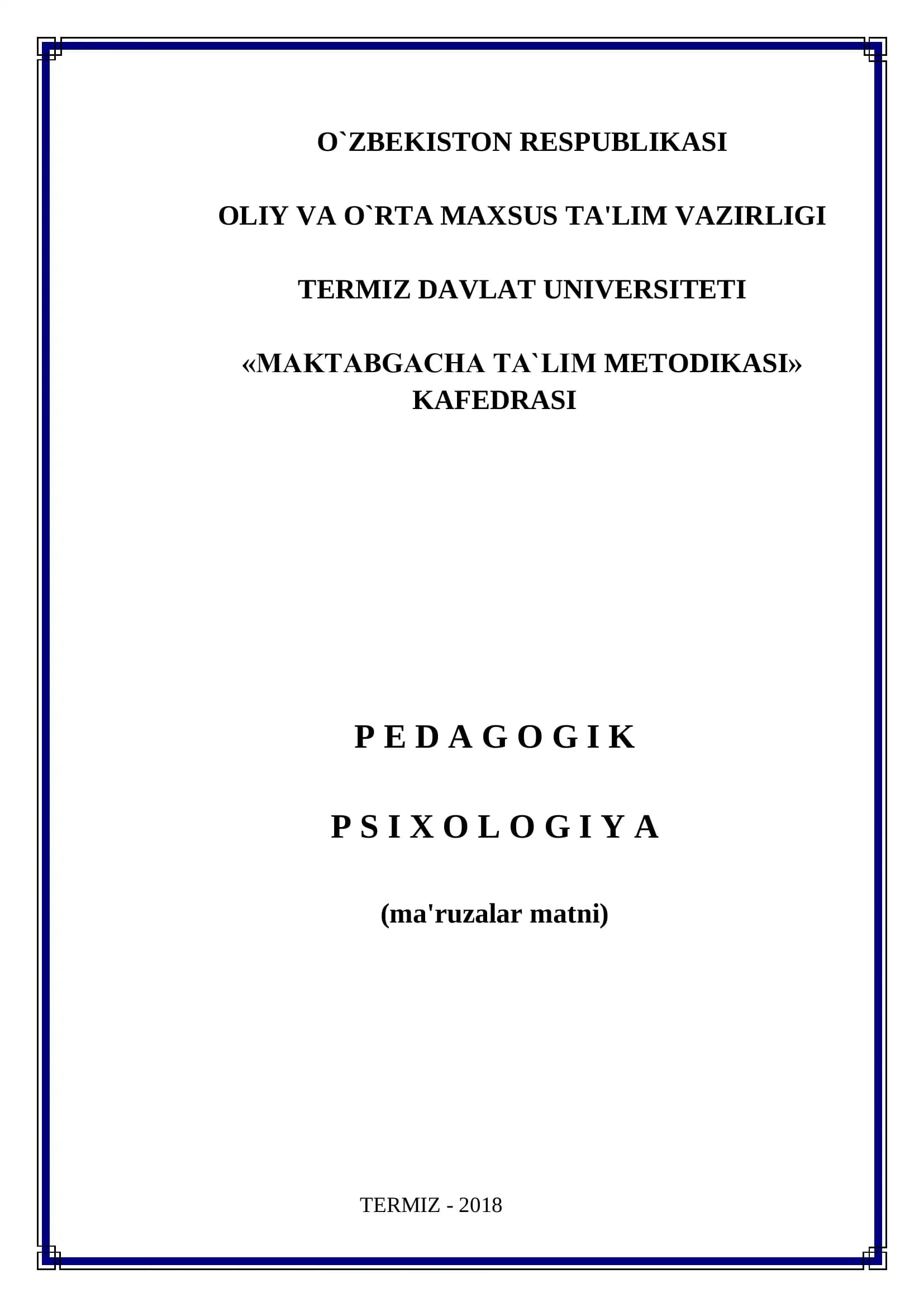 PEDAGOGIK PSIXOLOGIYA