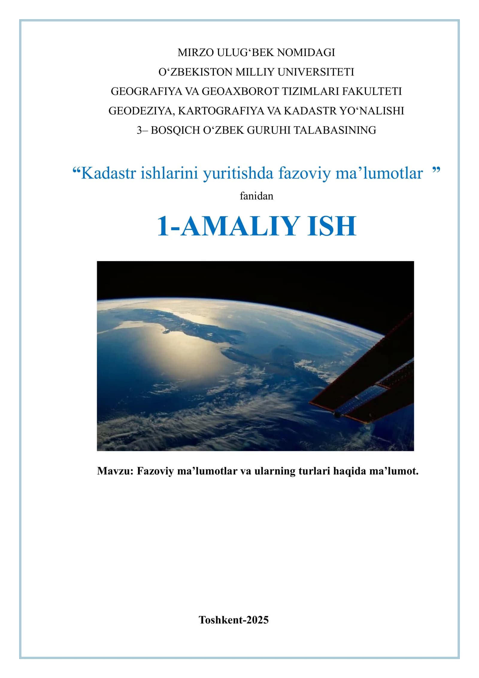 Fazoviy ma’lumotlar va ularning turlari haqida ma’lumot.