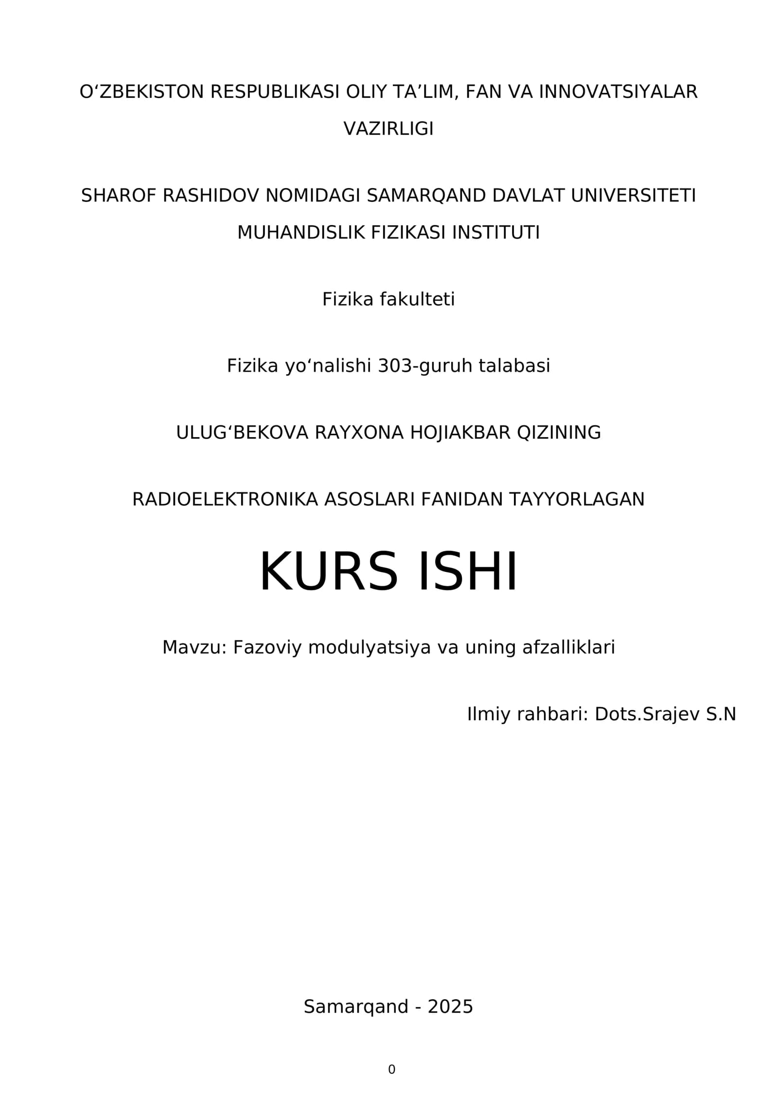 Radioelektronika asoslari fanidan kurs ishi