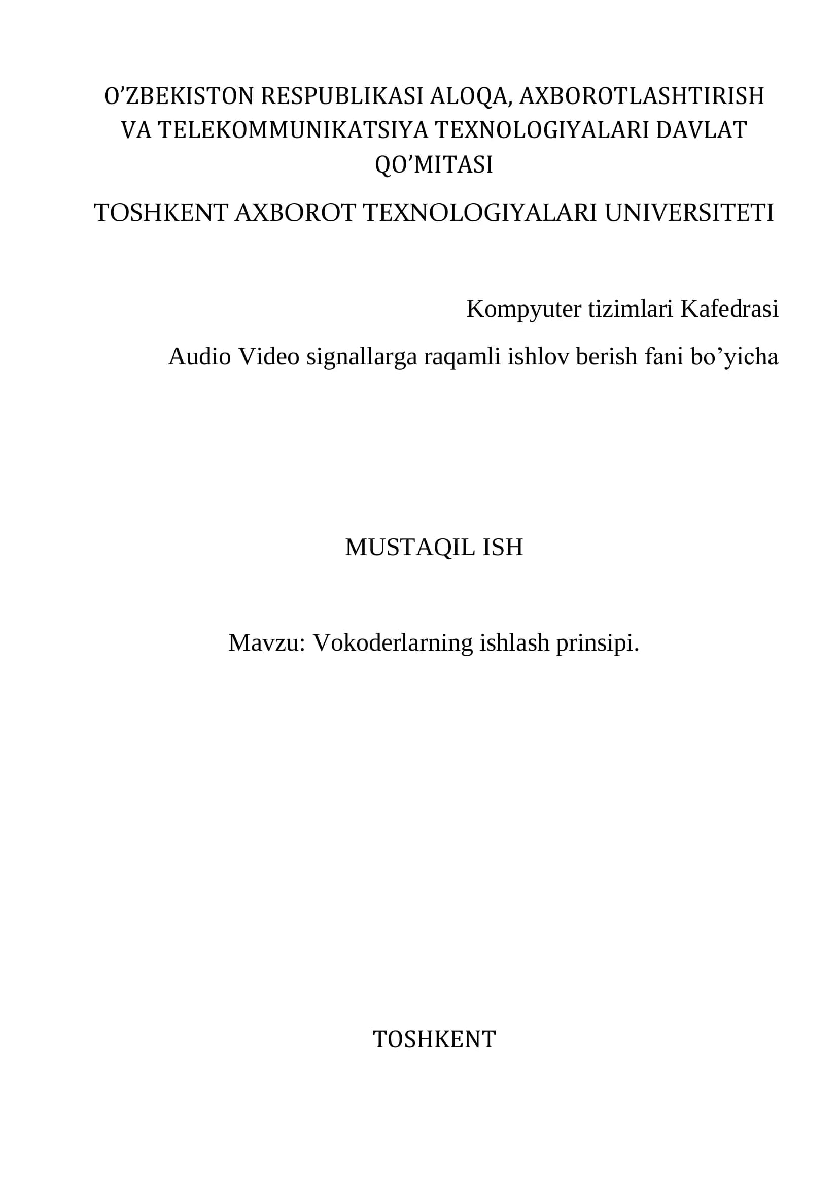 Vokoderlarning ishlash prinsipi