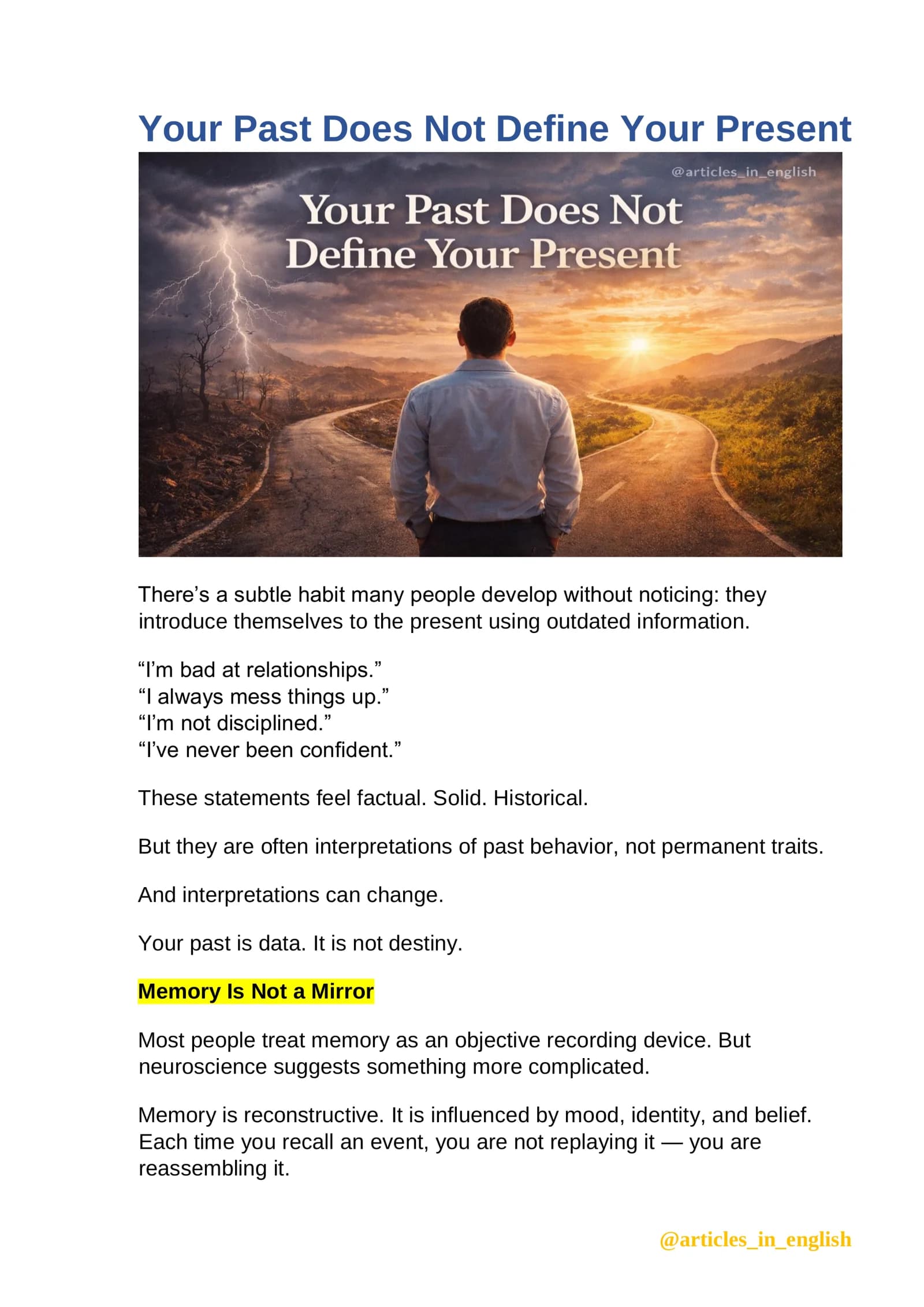 Your Past Does Not Define Your Present — English Reading