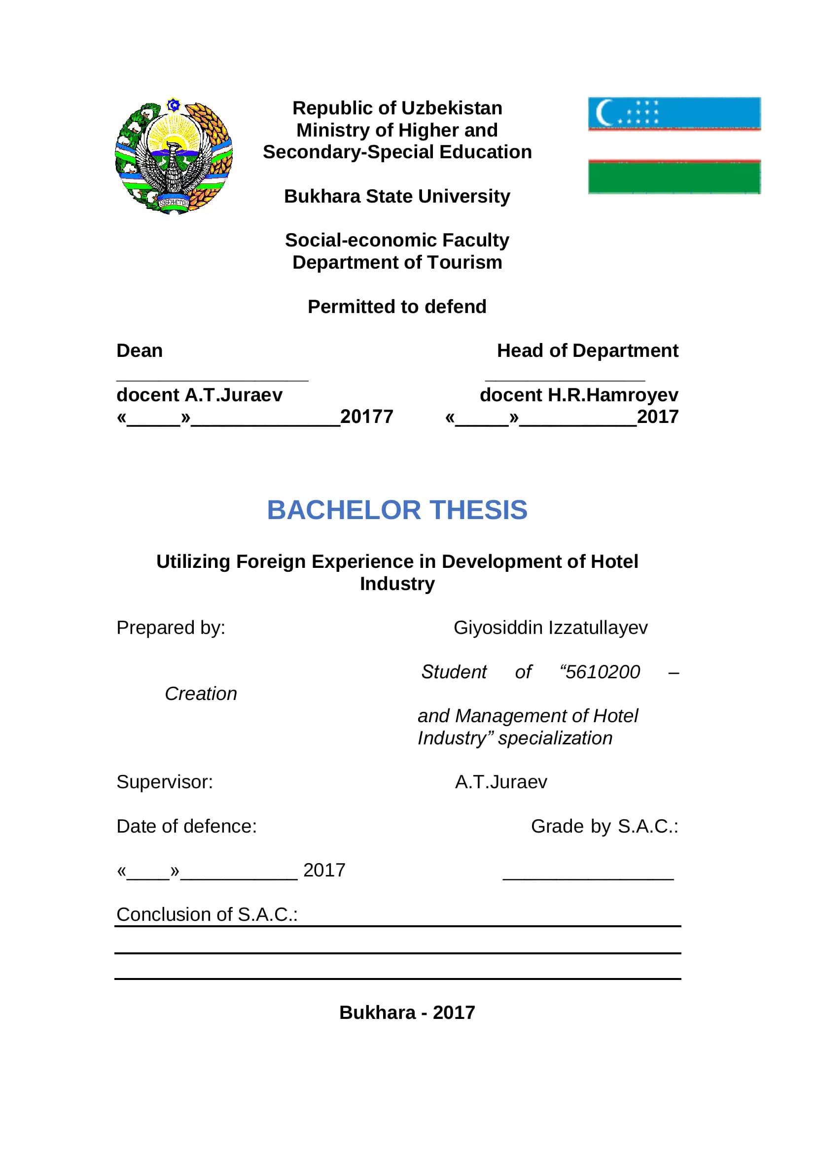 Utilizing Foreign Experience in Development of Hotel Industry