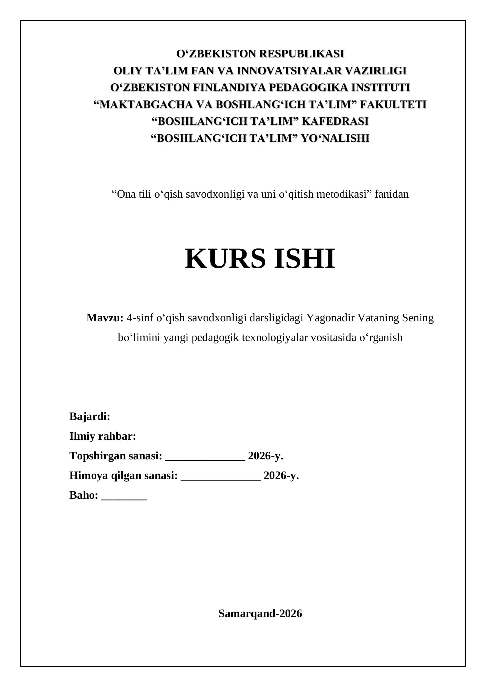 4-sinf o‘qish savodxonligi darsligidagi Yagonadir Vataning Sening