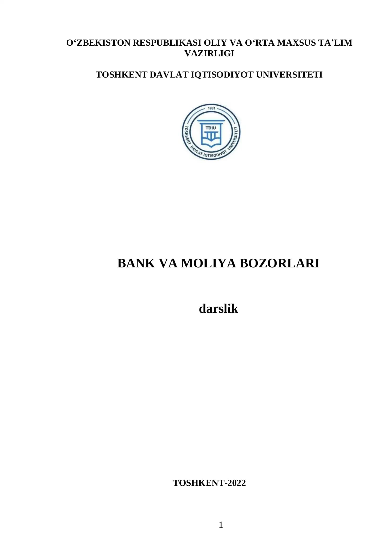Bank va moliya bozorlari