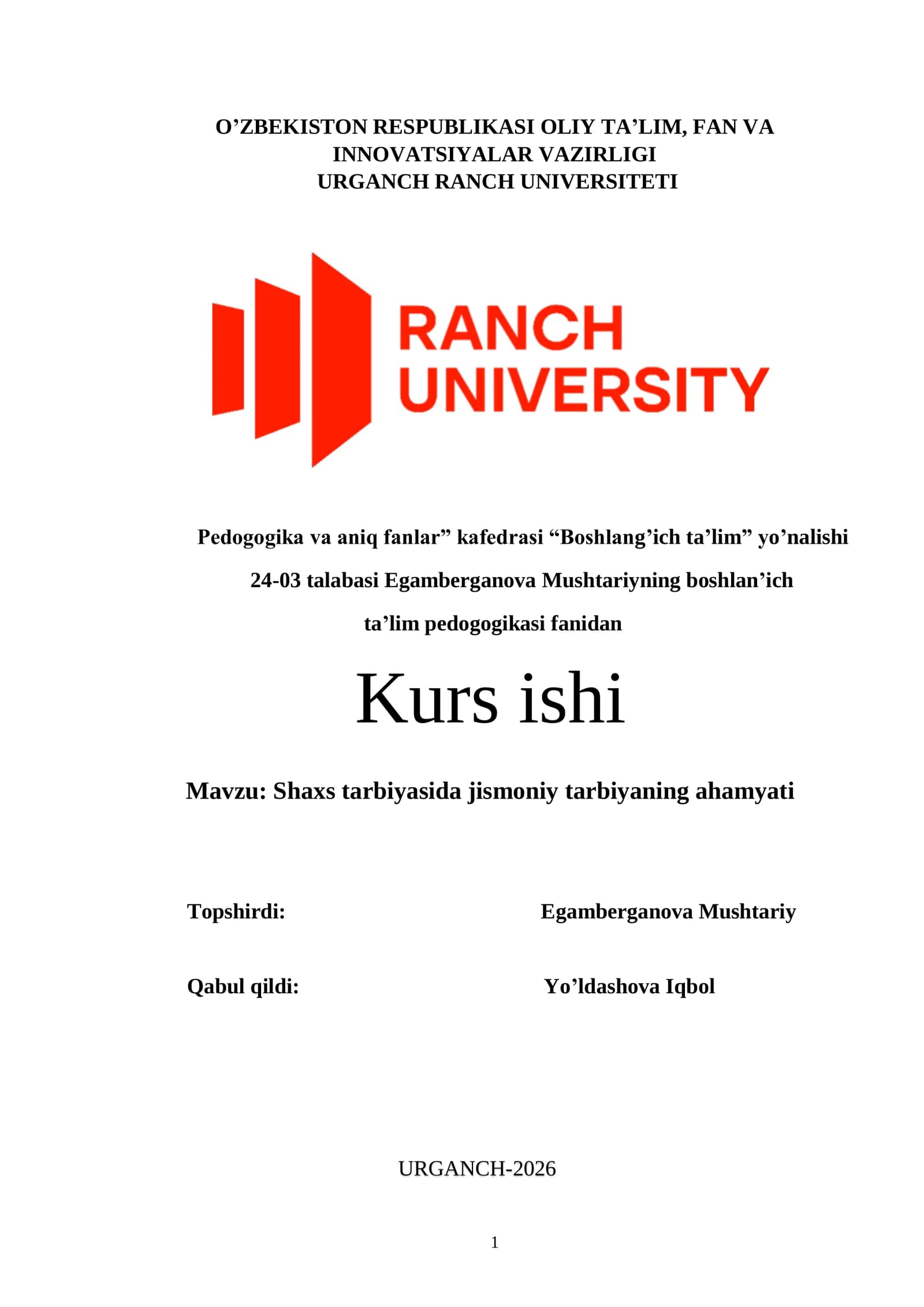 Shaxs tarbiyasida jismoniy tarbiyaning ahamiyati