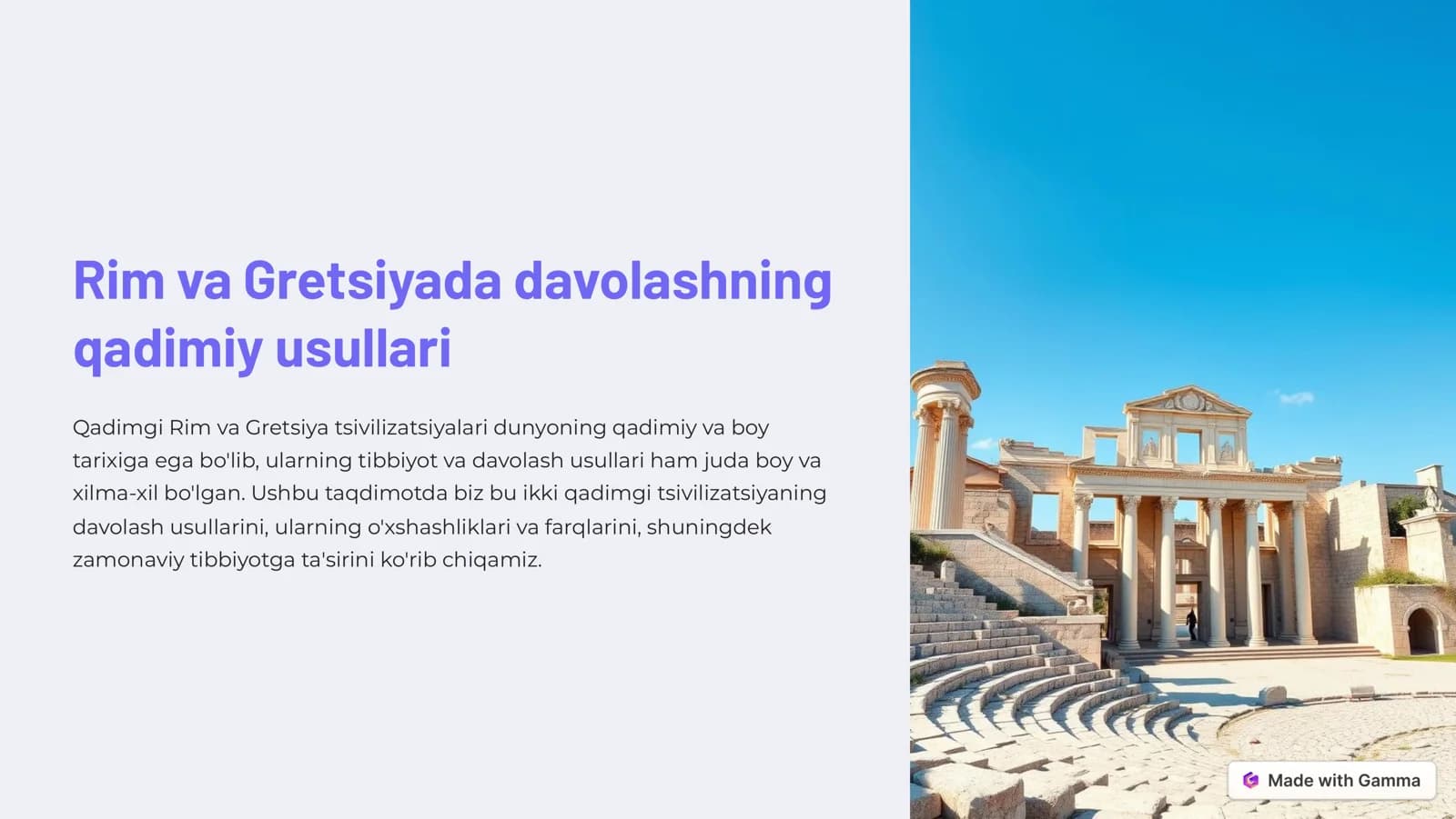 Qadimgi Rim va Gretsiyada davolashning qadimiy usullari