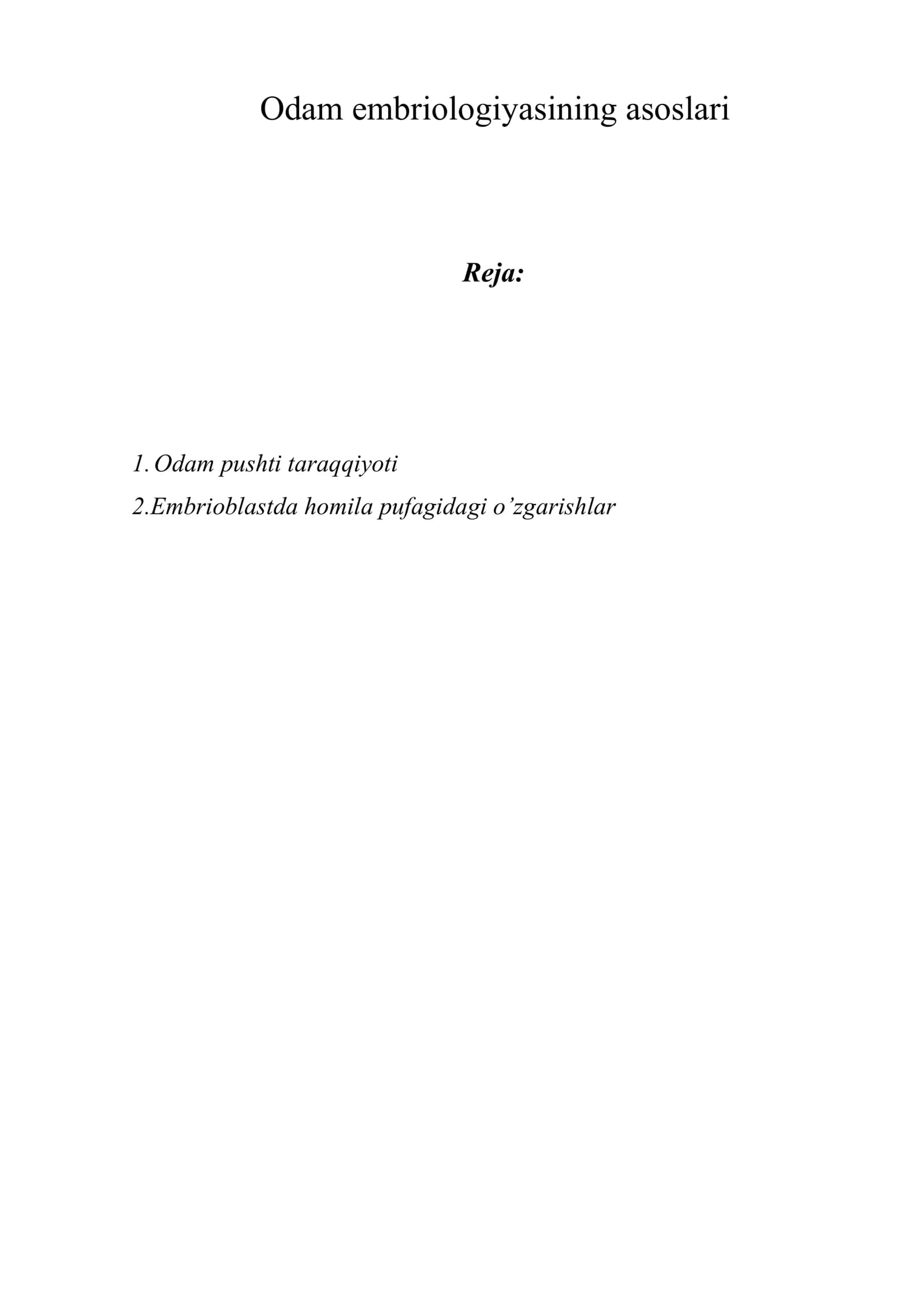 Odam embriologiyasining asoslari
