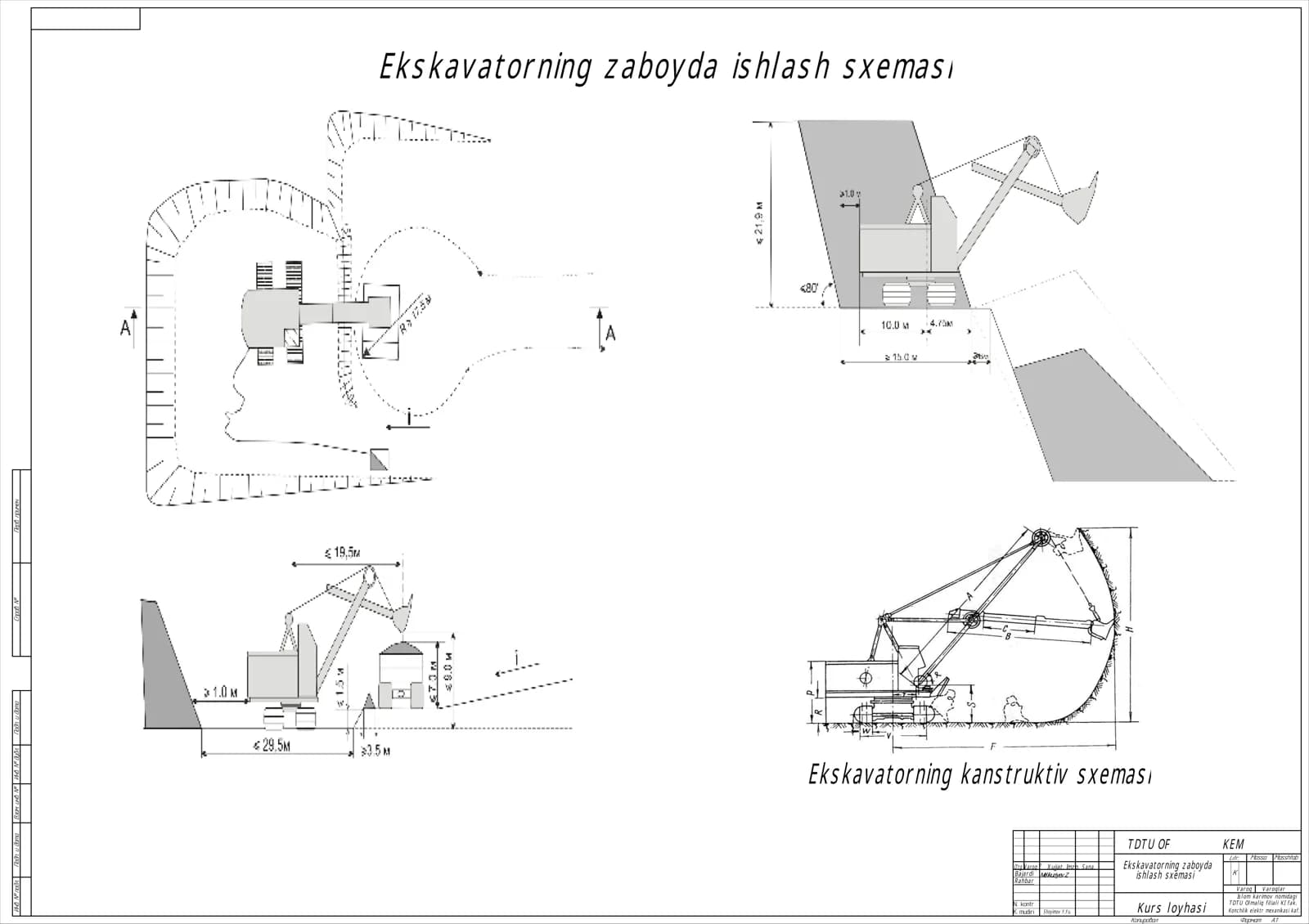 Ekskavatorning zaboyda ishlash sxemasi