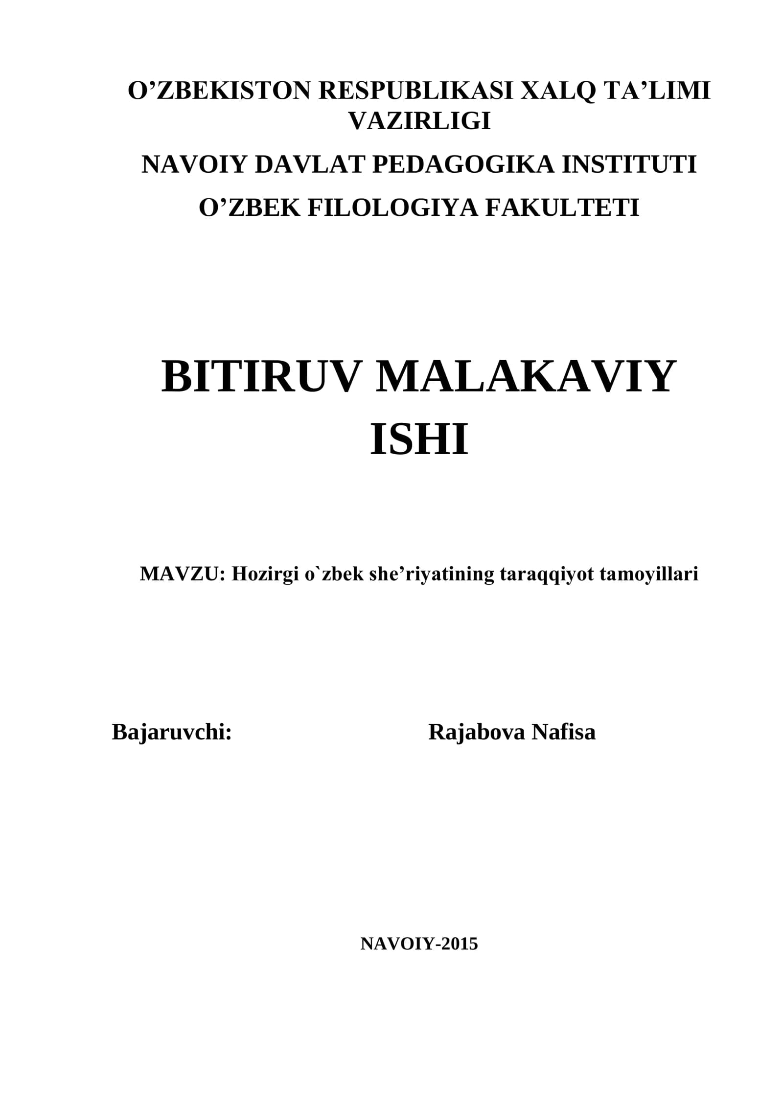 Hozirgi o`zbek she’riyatining taraqqiyot tamoyillari