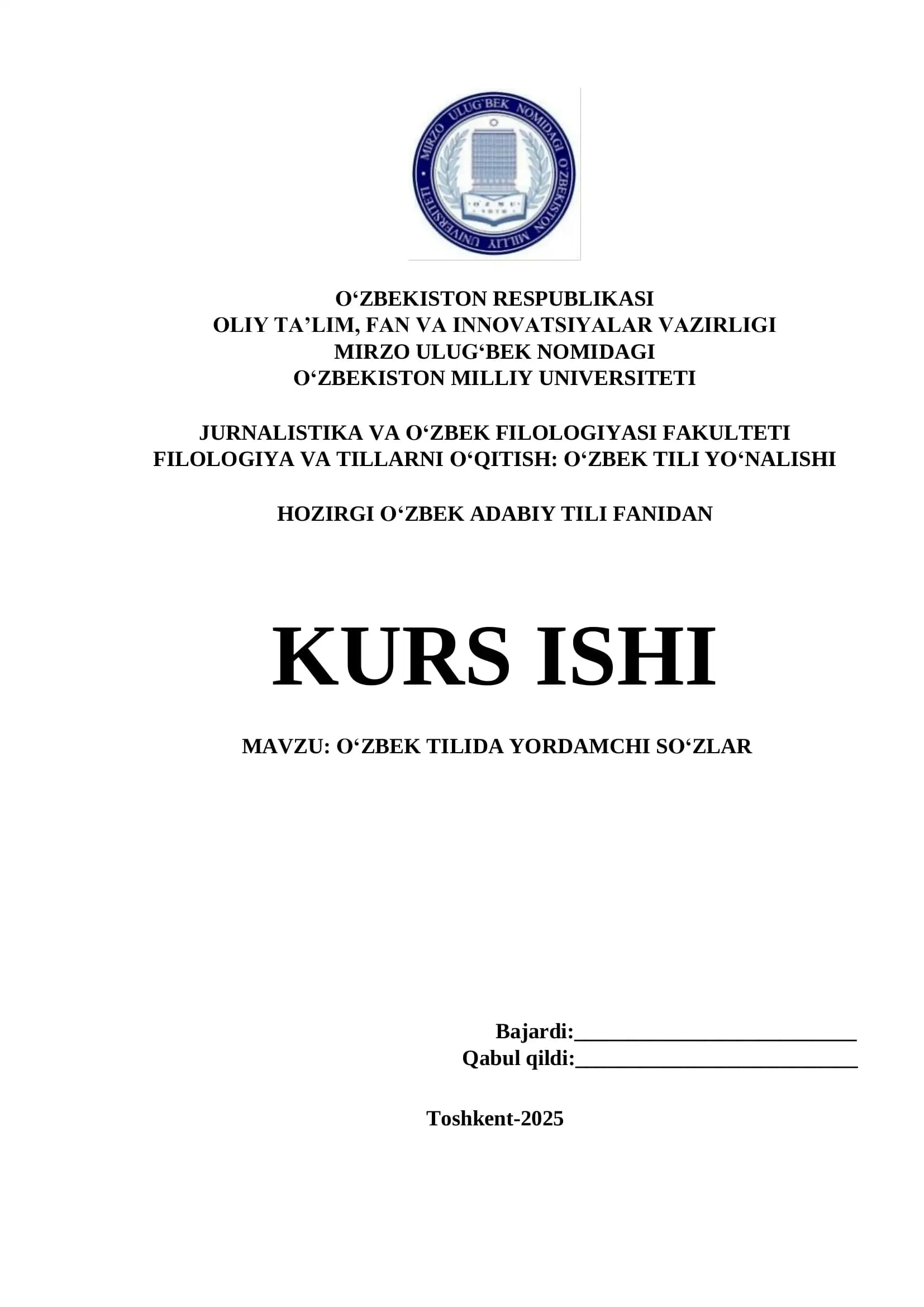 O‘zbek Tilida Yordamchi So‘zlar