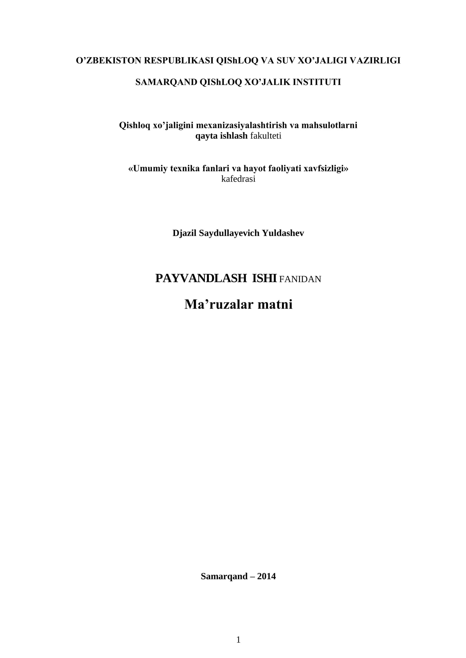 PAYVANDLASH ISHI FANIDAN Ma’ruzalar matni