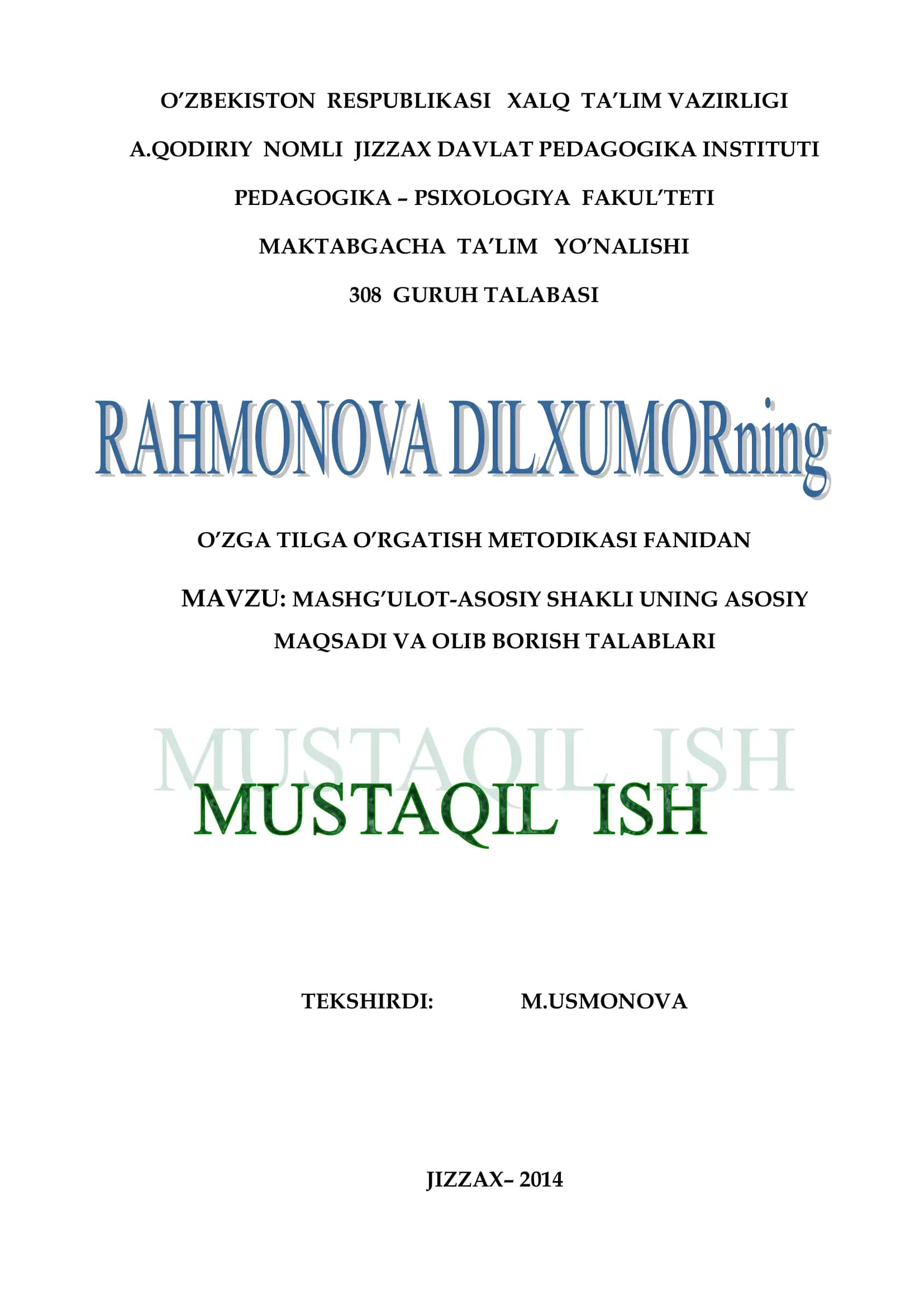 O’zga Tilga O’rgatish Metodikasi Fanidan