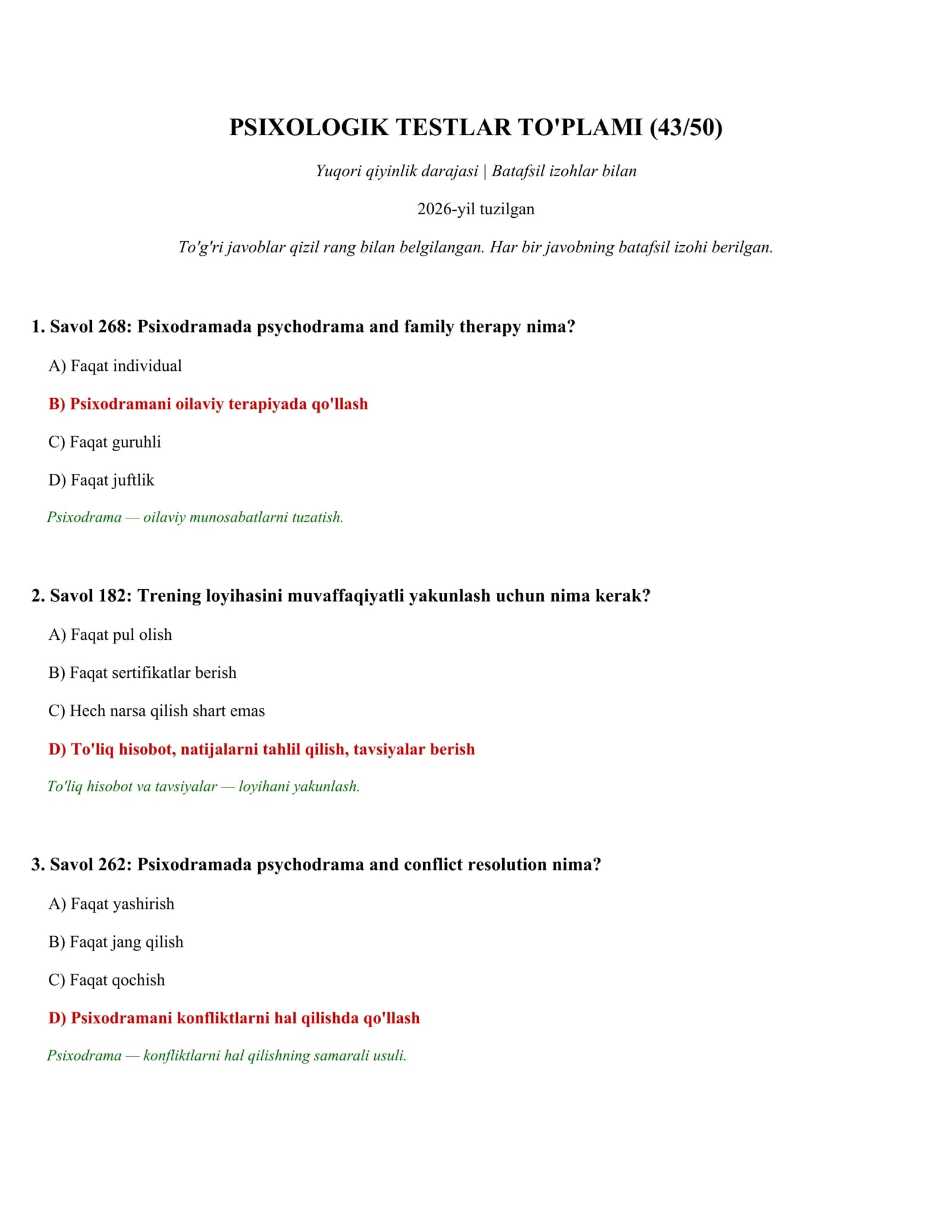 PSIXOLOGIK TESTLAR TO'PLAMI (43/50)