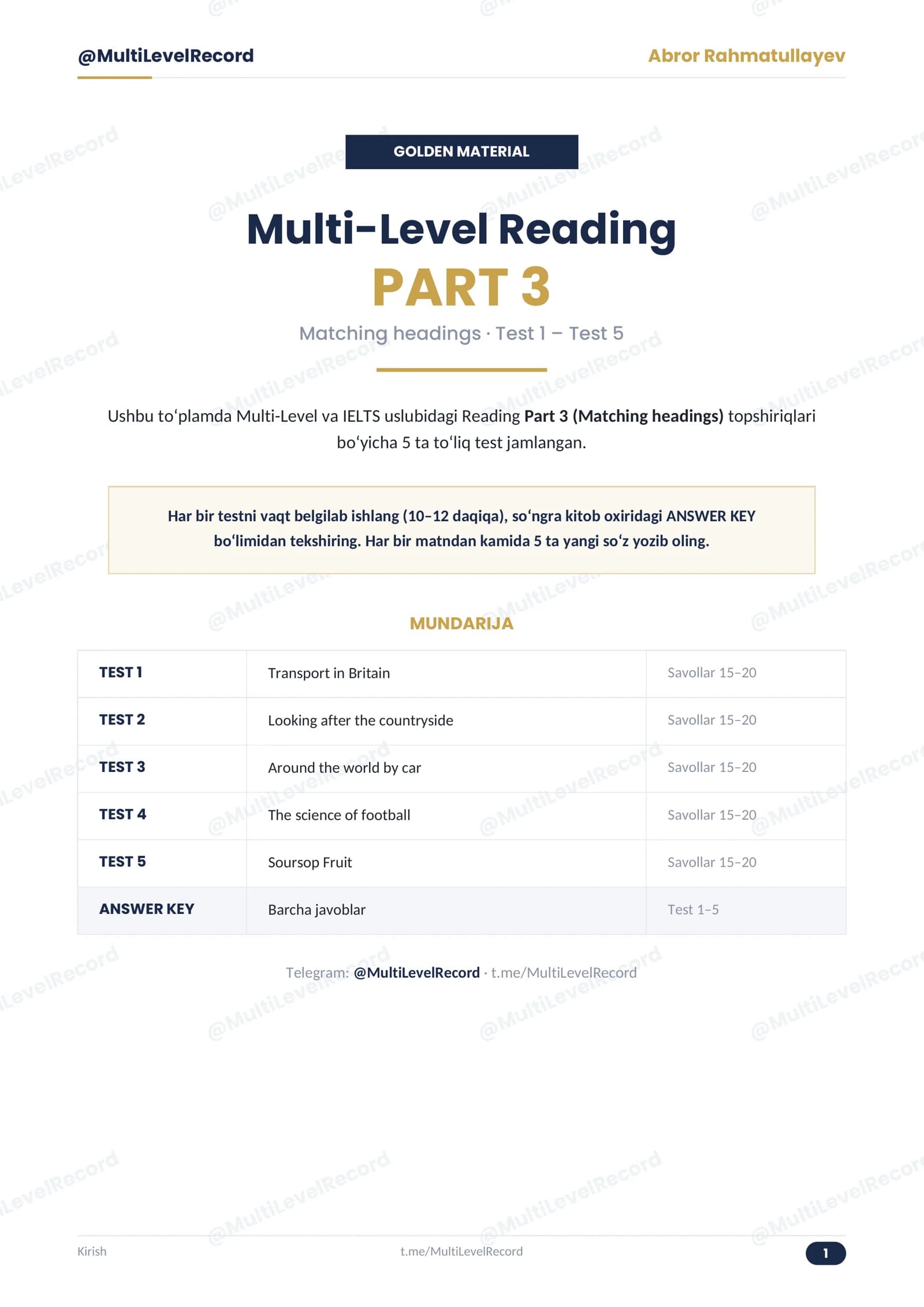 Multi-Level Reading Part 3