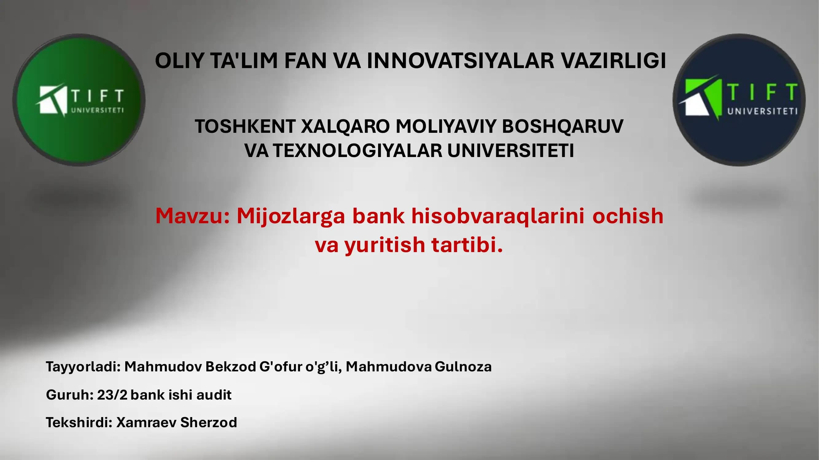 Hisobvaraq Ochish Jarayoni