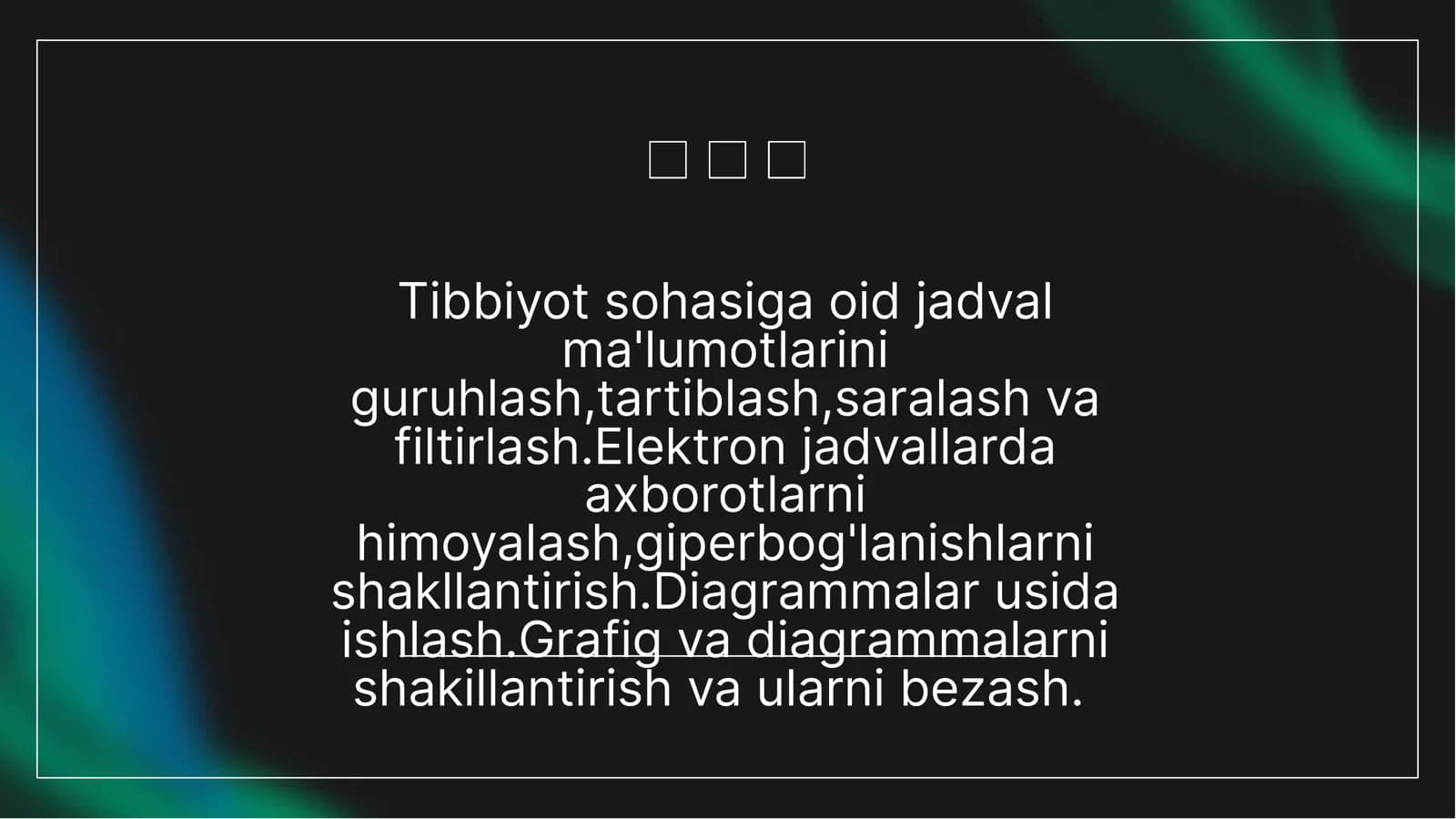 Tibbiyot sohasiga oid jadval