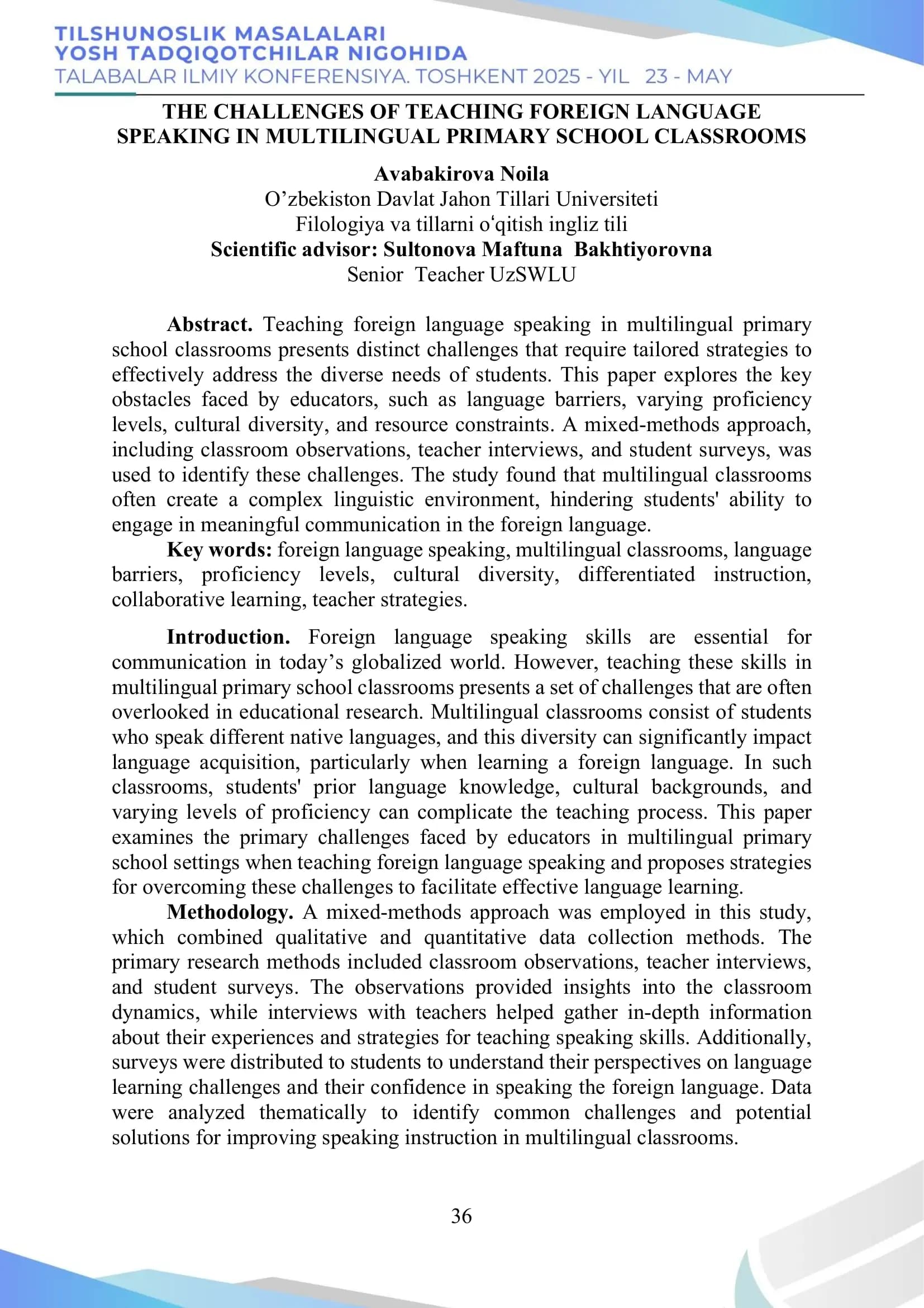 Challenges of Teaching Foreign Language Speaking in Multilingual Primary School Classrooms