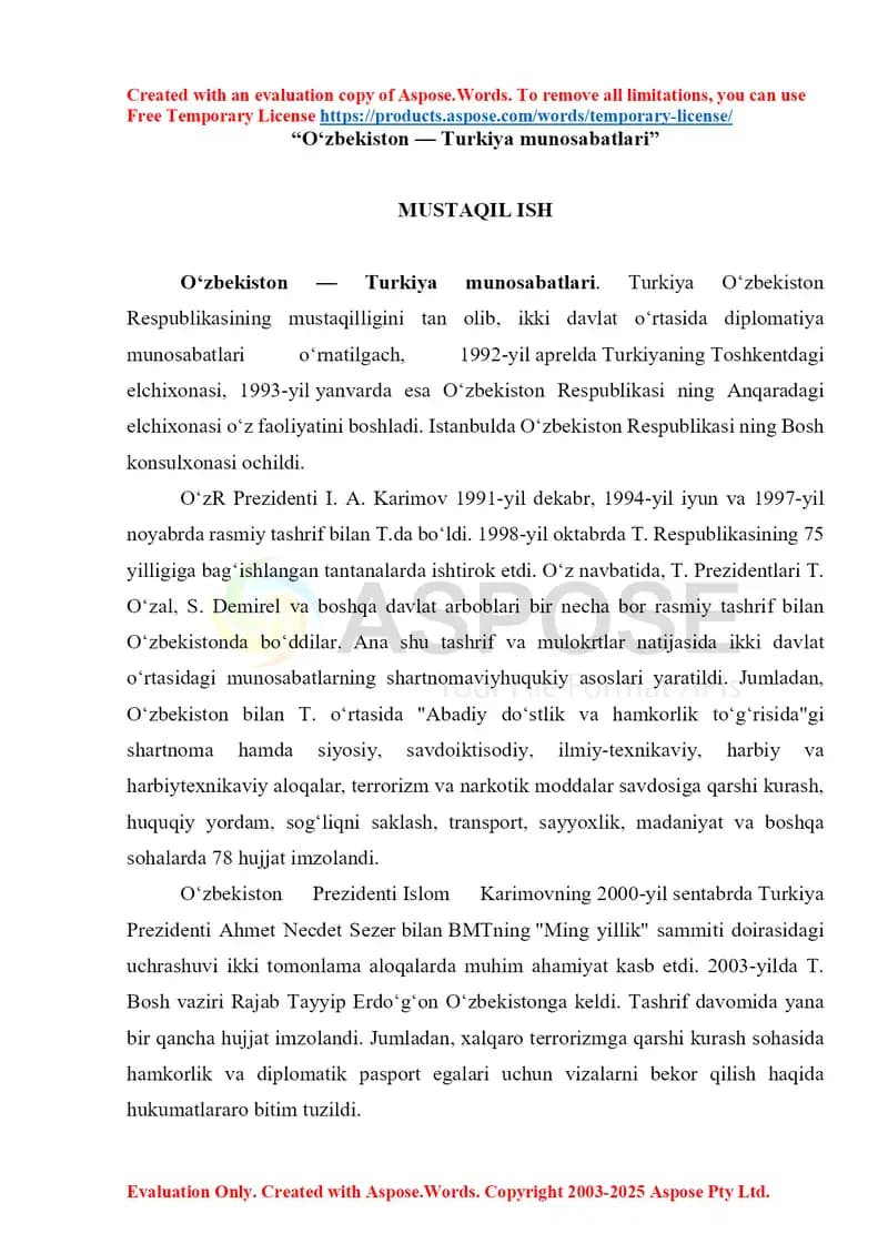 Oʻzbekiston — Turkiya munosabatlari