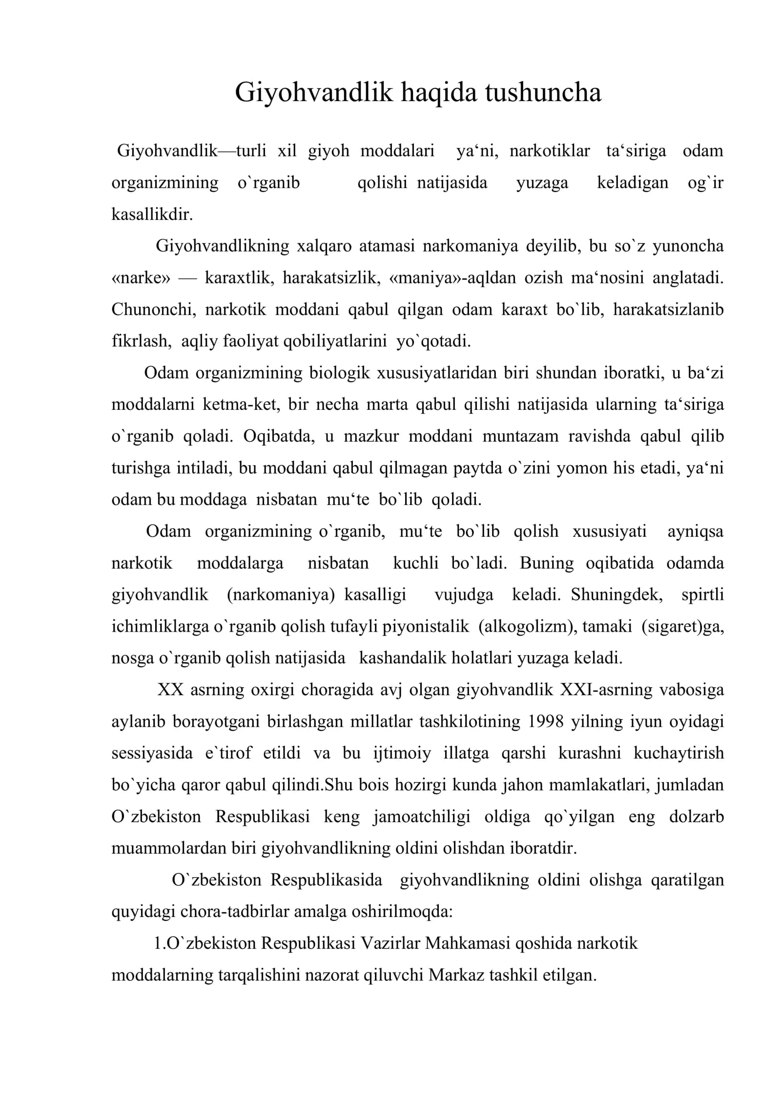 Giyohvandlik haqida tushuncha