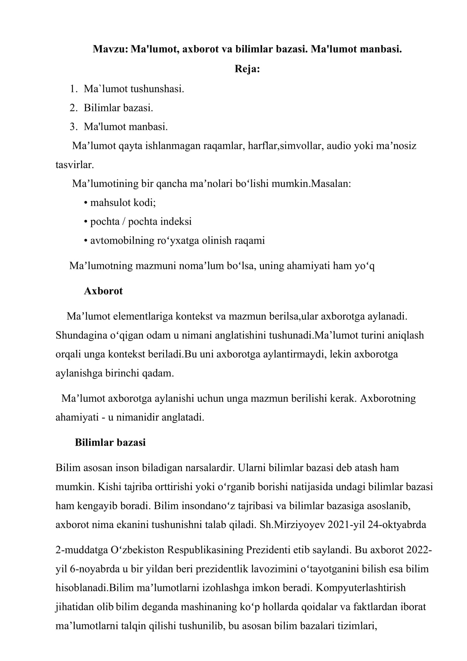 Informatikadan 120 soatlik ma'ruzalar matni