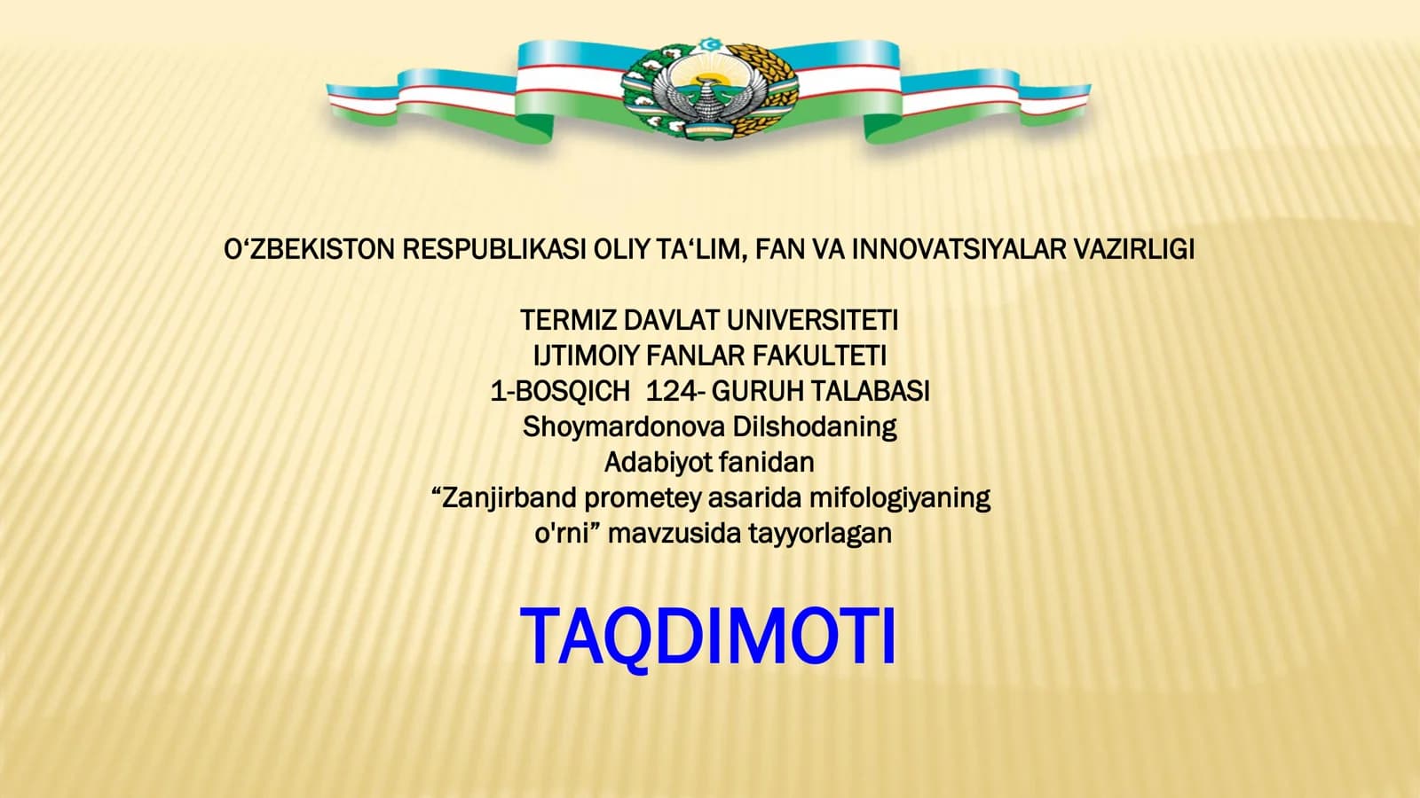 ZANJIRBAND PROMETEY ASARIDA MIFOLOGIYANING O'RNI