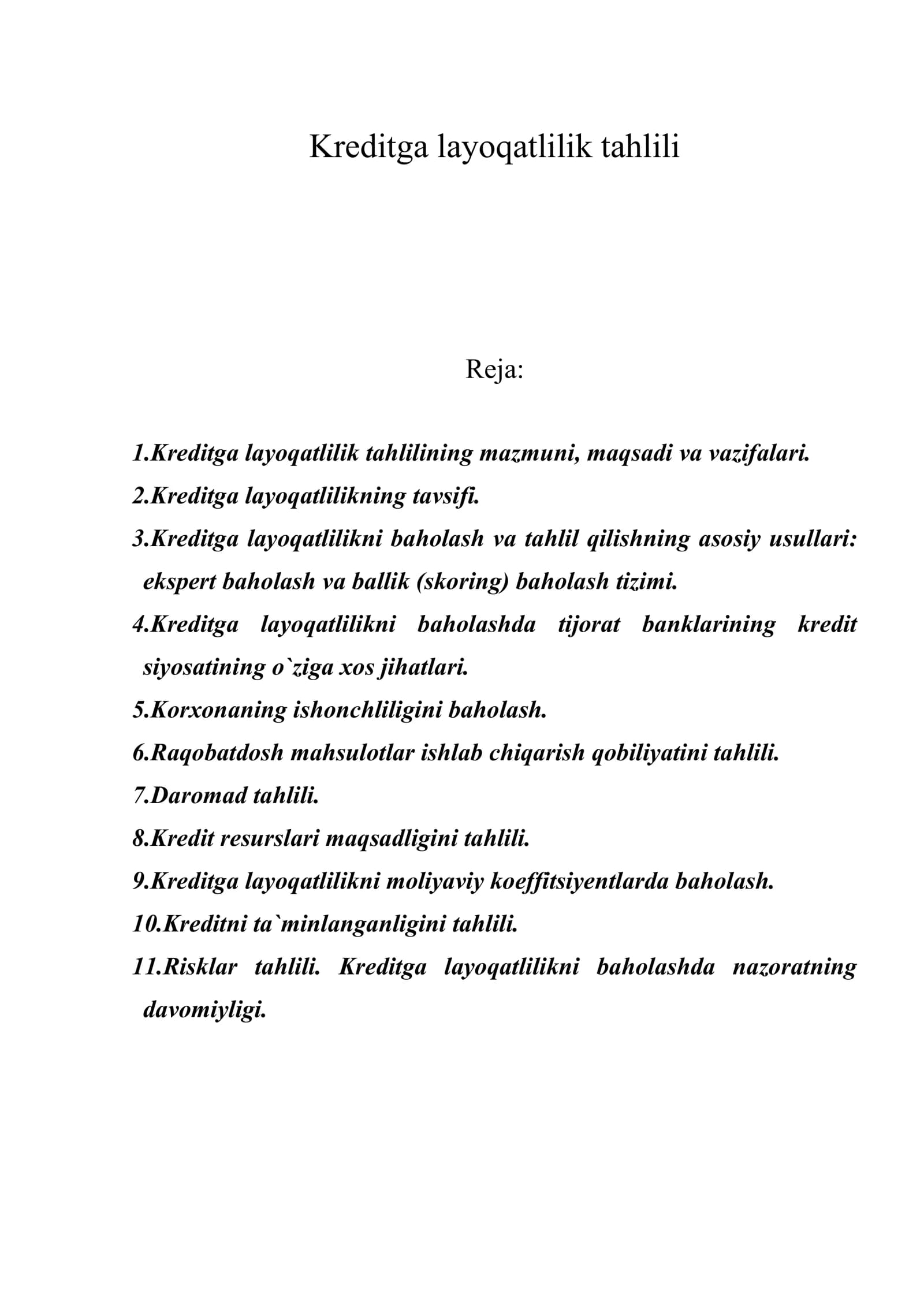 Kreditga layoqatlilik tahlili